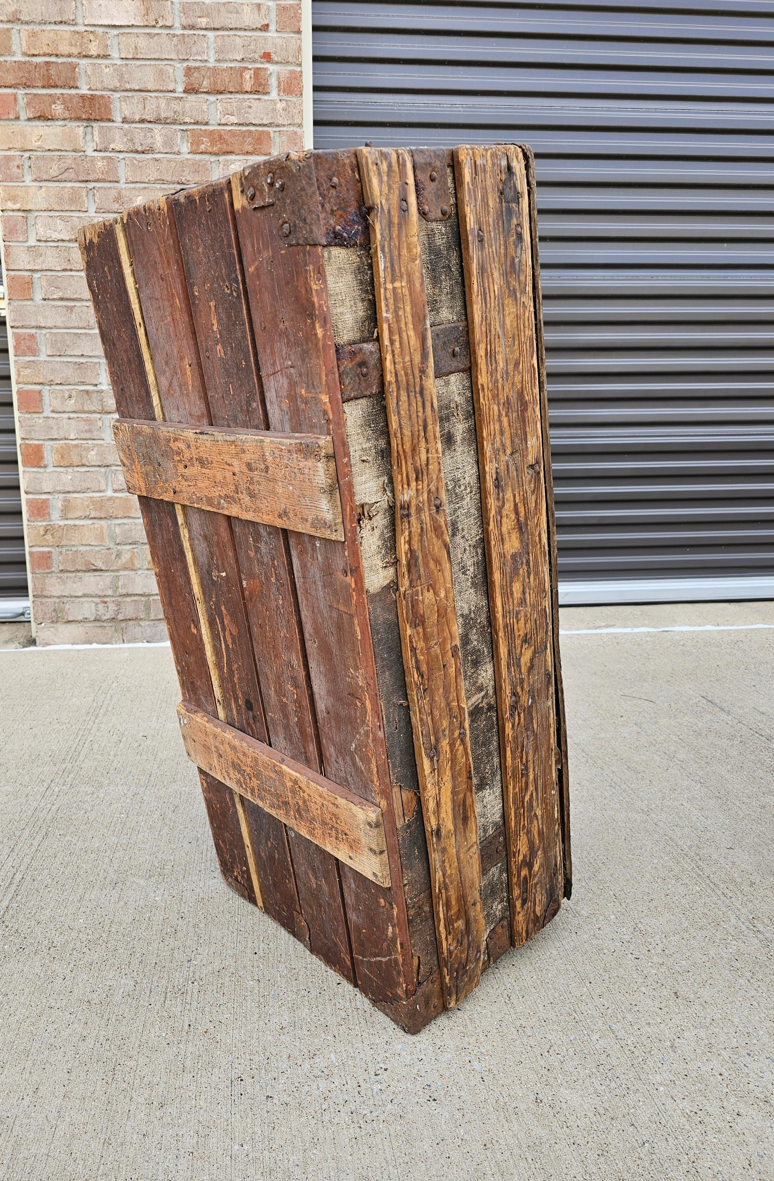 18th Century French La Forest Signed Wood Hide Iron Travel Chest Storage Trunk For Sale 8