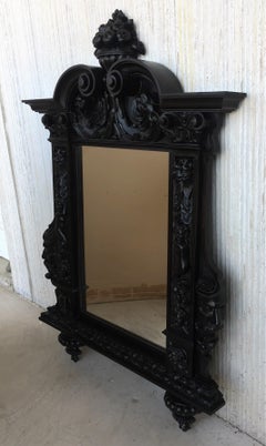18th Century French Large Flemish Baroque Walnut Ebonized Mirror