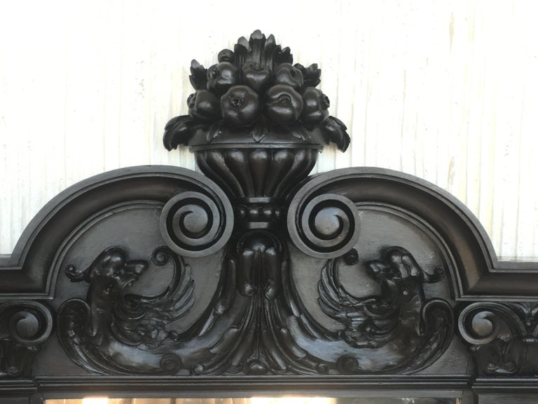 18th Century French Large Flemish Baroque Walnut Ebonized Mirror In Excellent Condition For Sale In Miami, FL