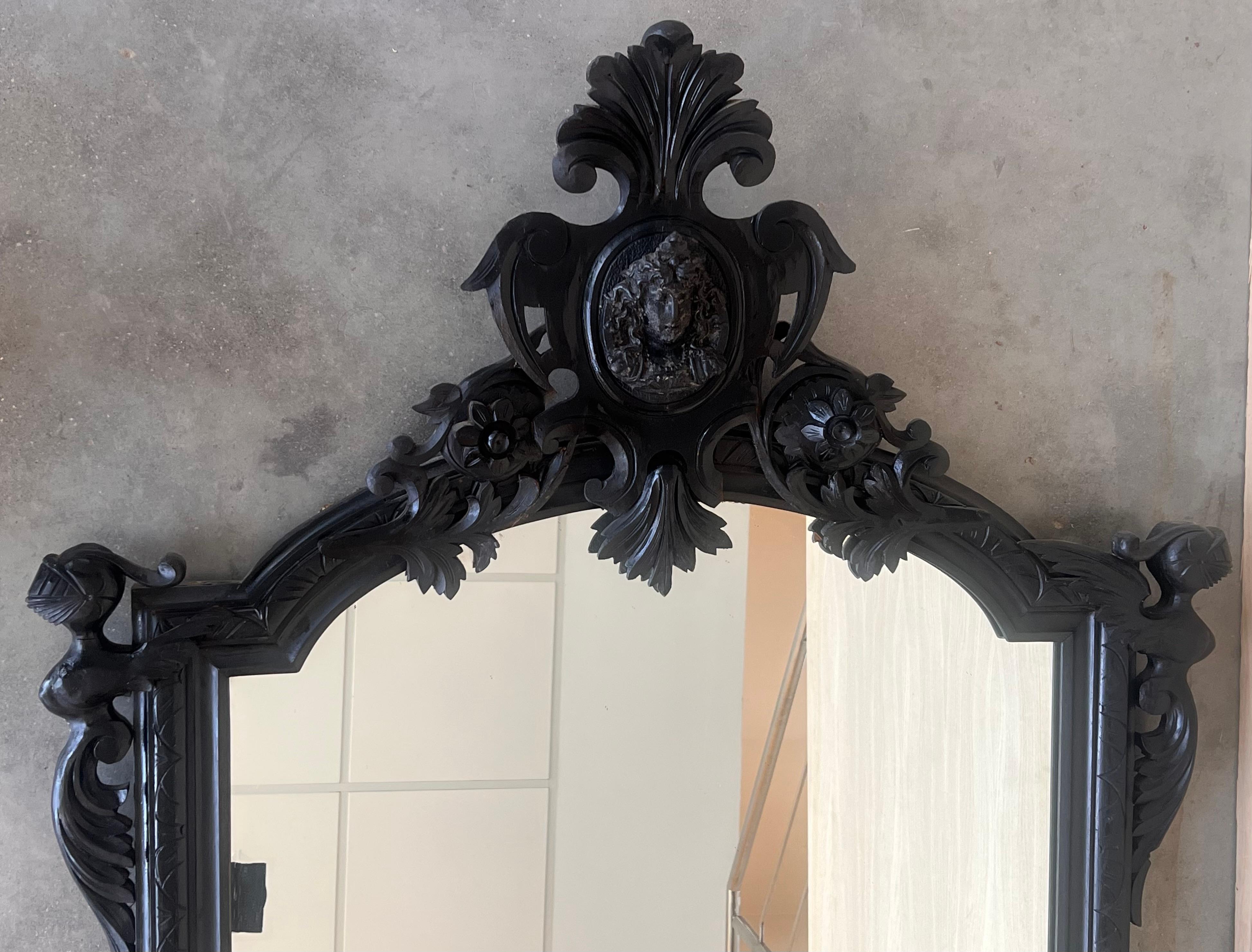 18th Century French Large Flemish Baroque Walnut Ebonized Mirror For Sale 1