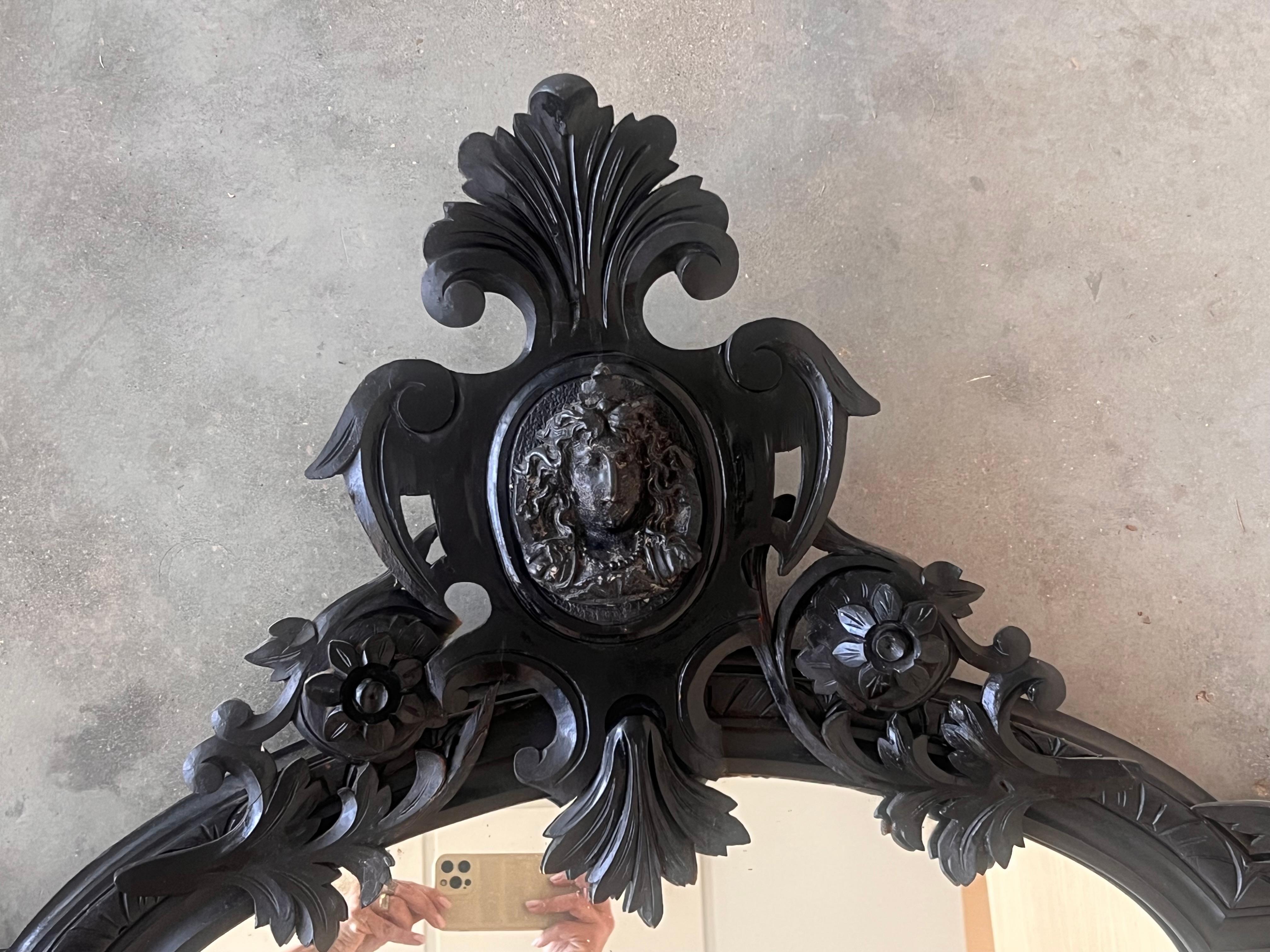 18th Century French Large Flemish Baroque Walnut Ebonized Mirror For Sale 2