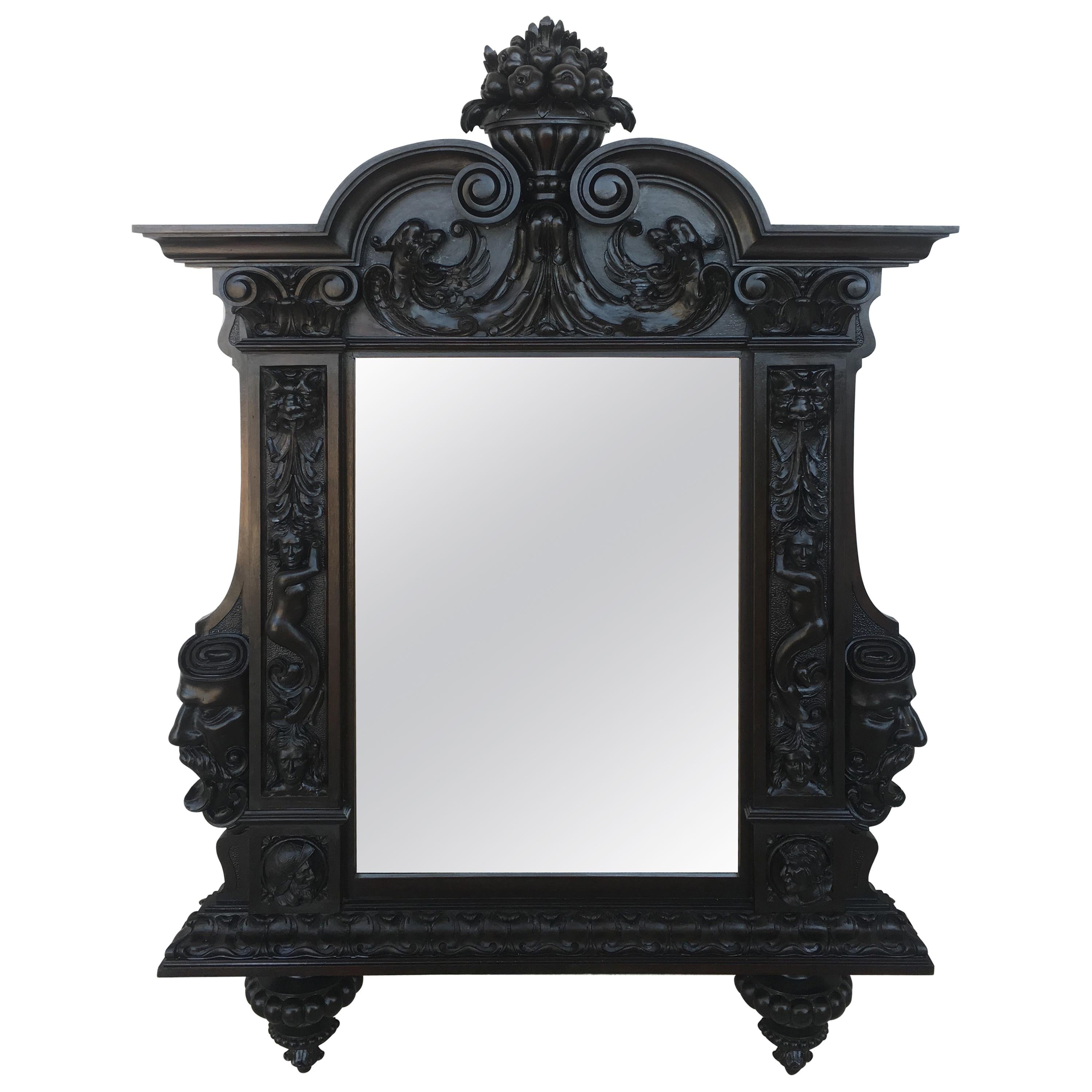 18th Century French Large Flemish Baroque Walnut Ebonized Mirror