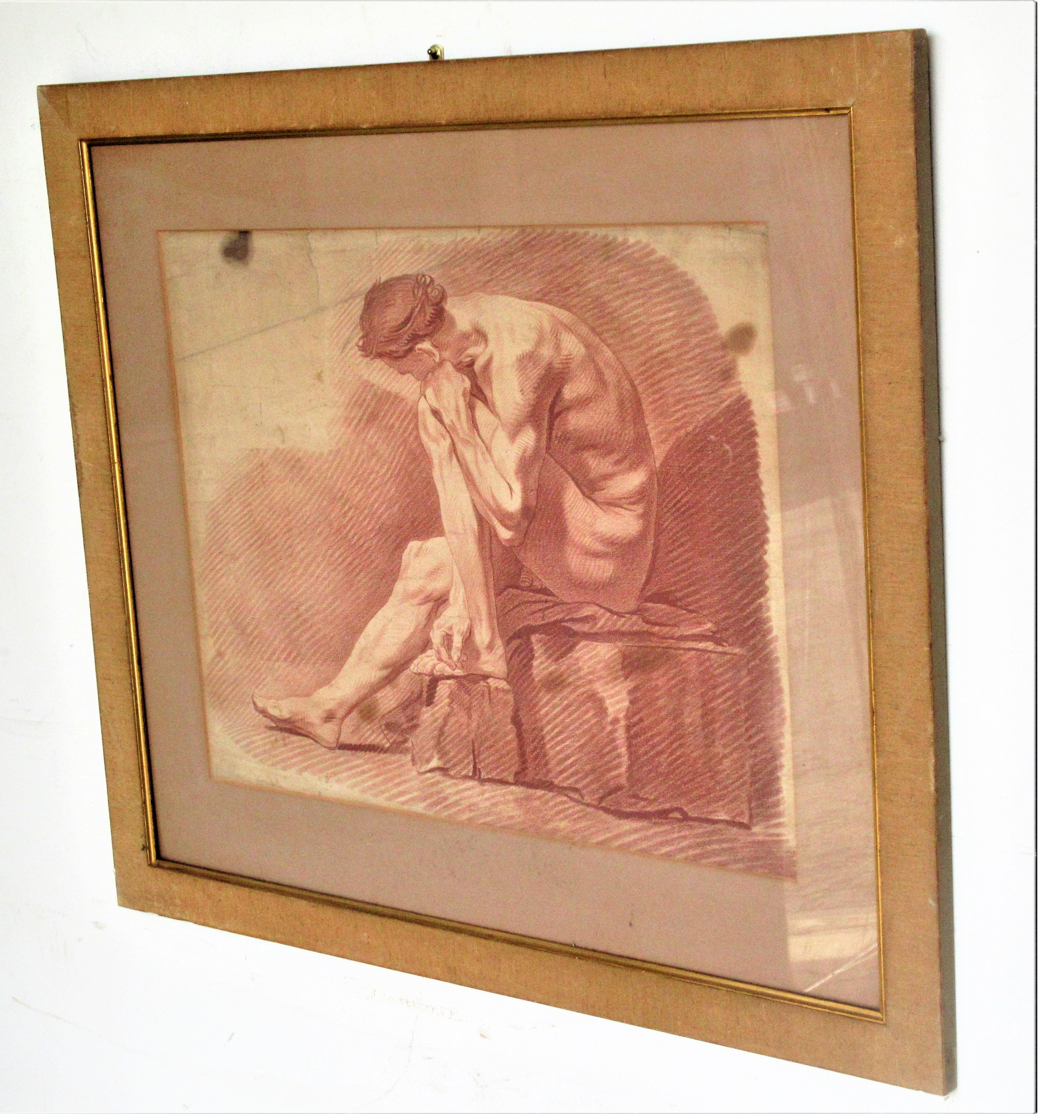 18th Century French Sepia Engraving Figure Study Naked Man 4