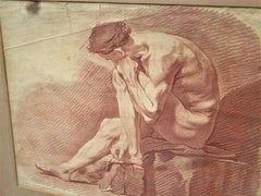 18th Century French Sepia Engraving Figure Study Naked Man
