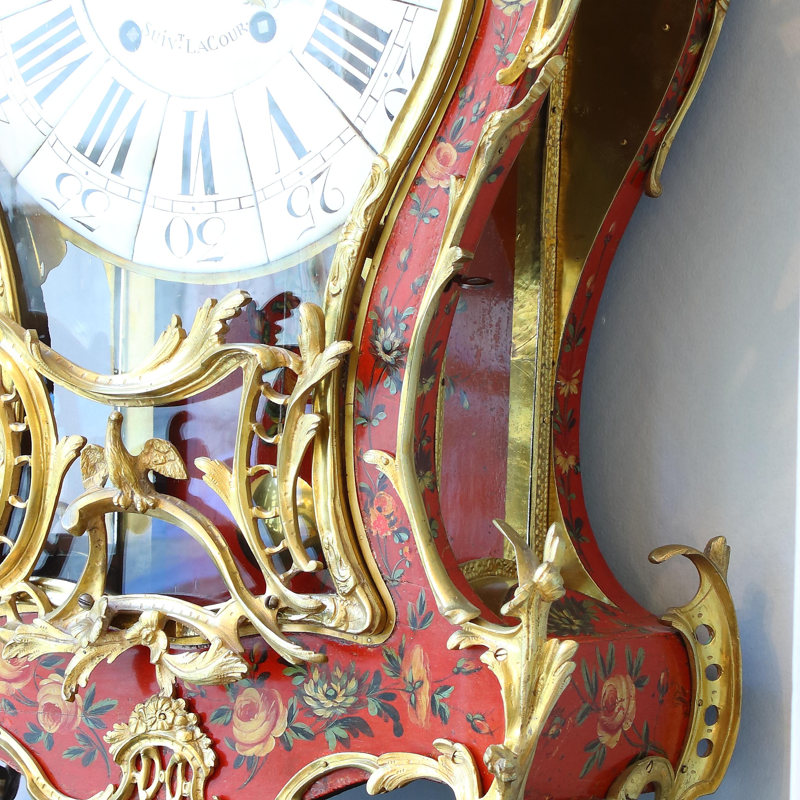 18th Century French Large Vernis Martin Gilt Bronze Cartel Clock and Console For Sale 7