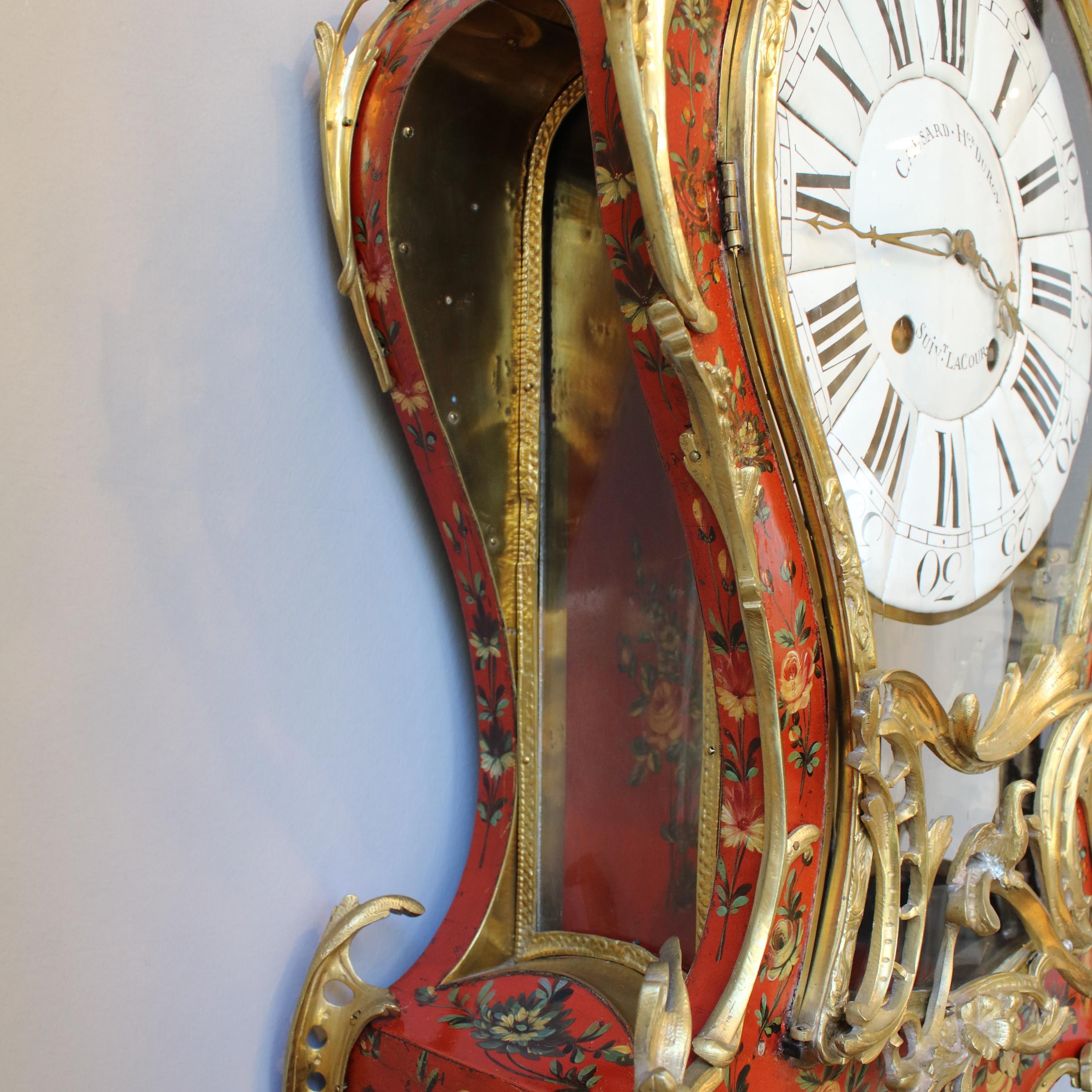 18th Century French Large Vernis Martin Gilt Bronze Cartel Clock and Console For Sale 8