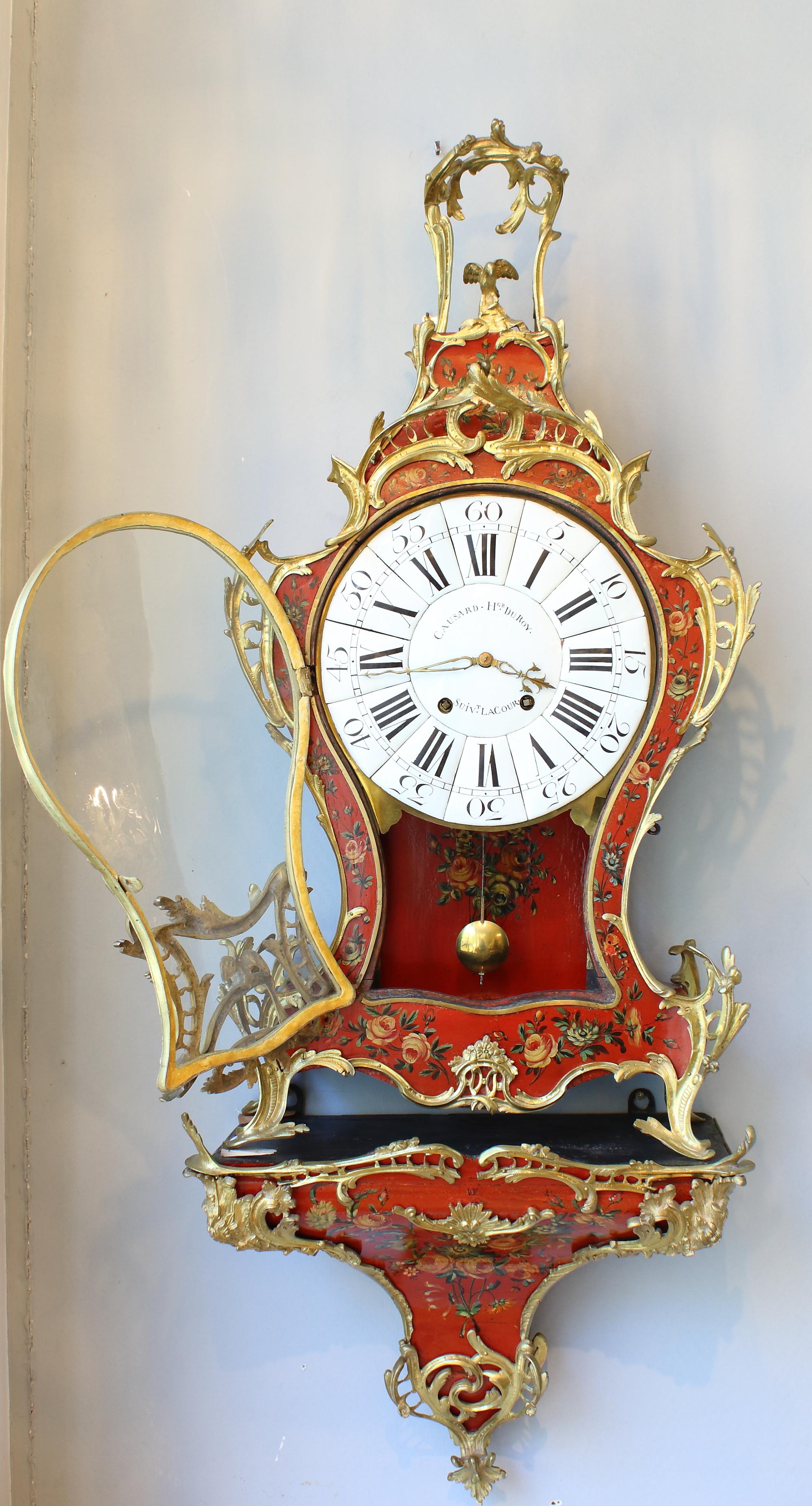 18th Century French Large Vernis Martin Gilt Bronze Cartel Clock and Console For Sale 3