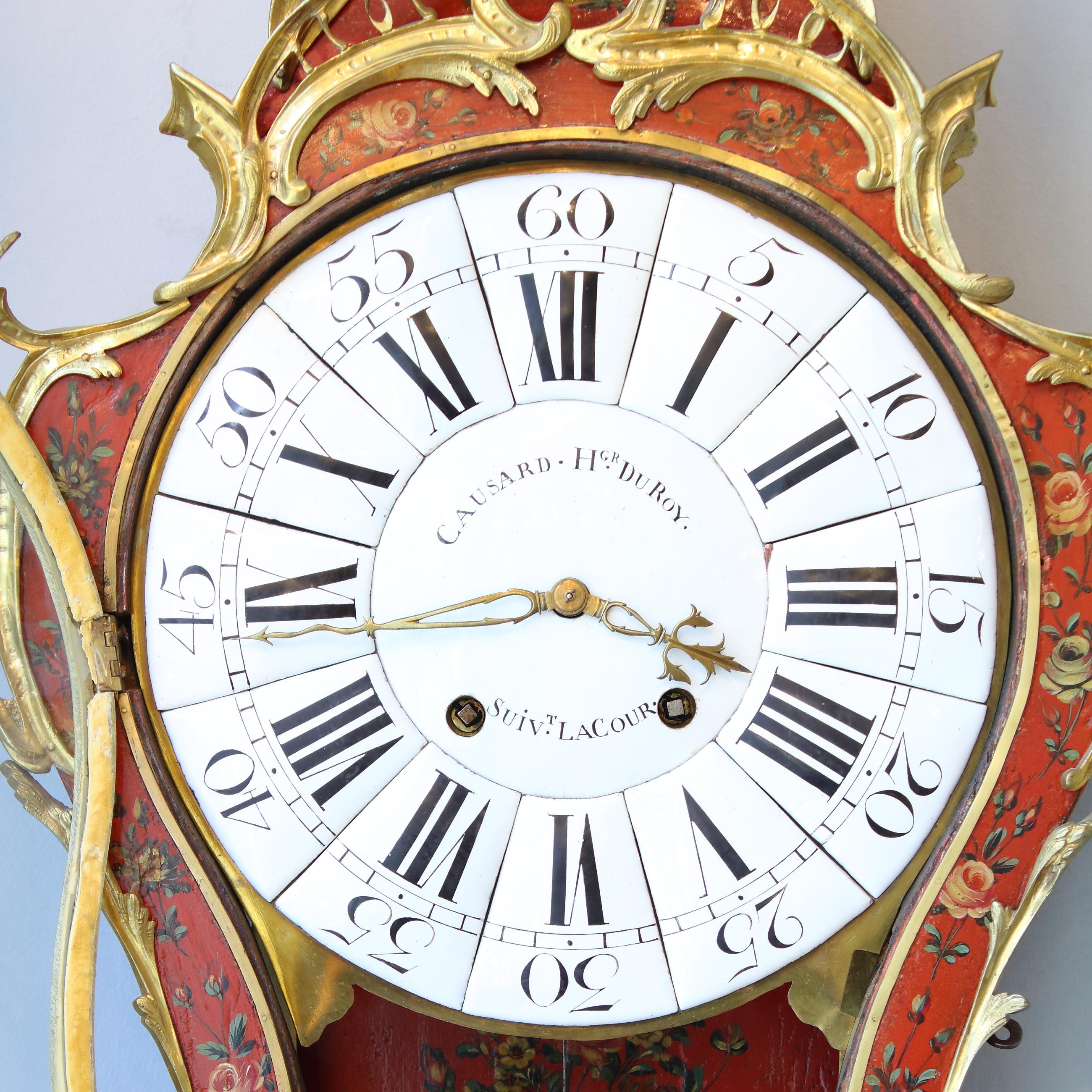 18th Century French Large Vernis Martin Gilt Bronze Cartel Clock and Console For Sale 4