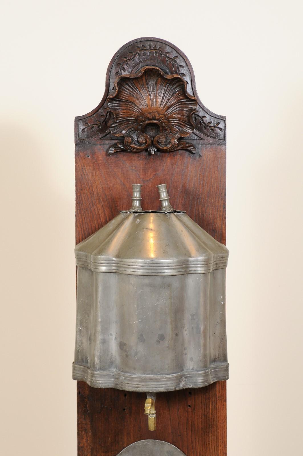 18th Century French Lavabo in Oak & Pewter For Sale 6