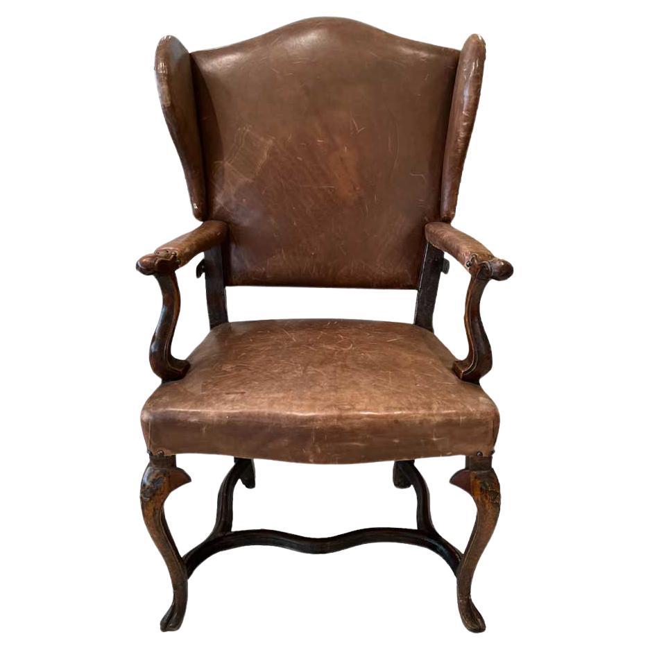 Chaise longue en cuir français du XVIIIe siècle en vente