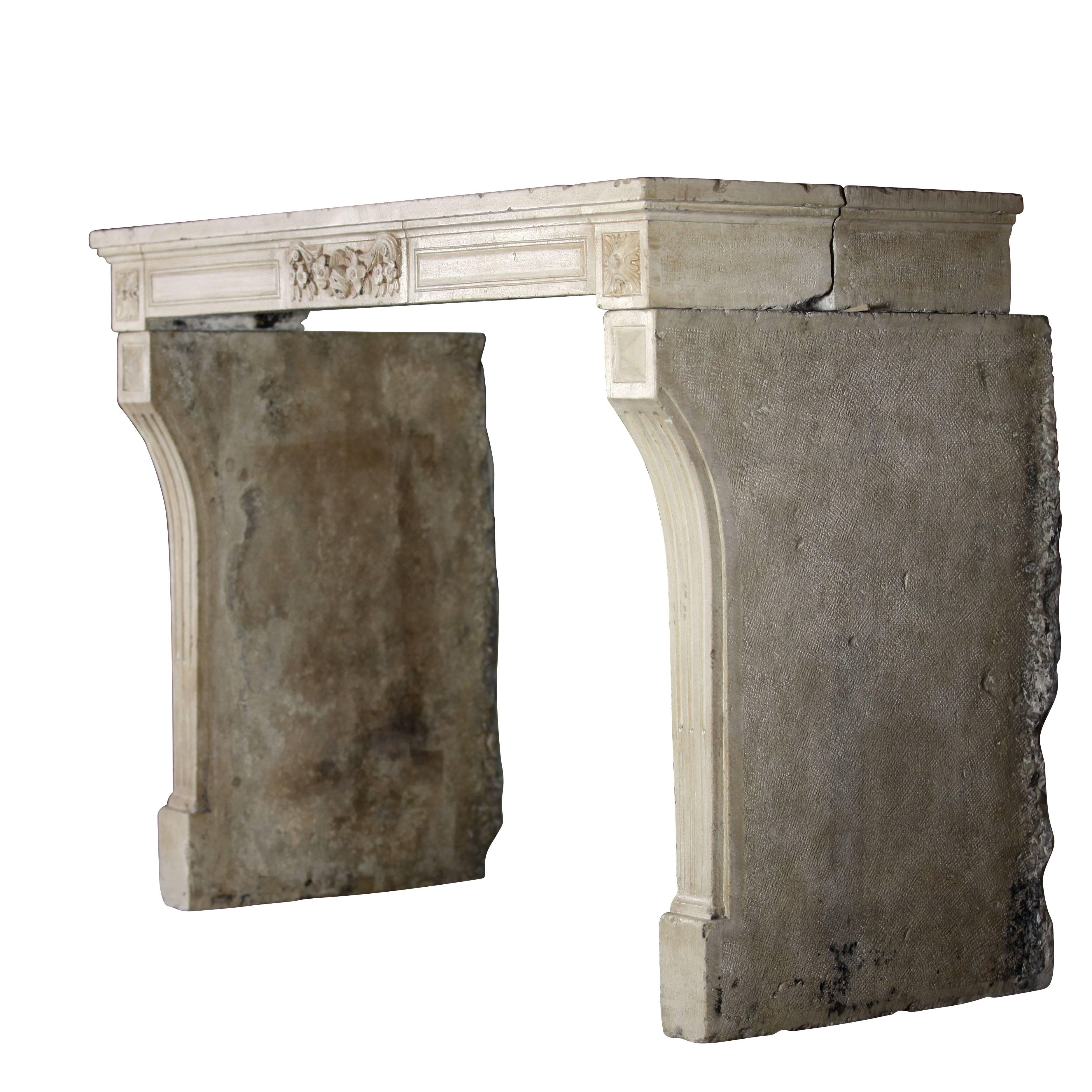 18th Century and Earlier 18th Century French Limestone Country Antique Fireplace Surround