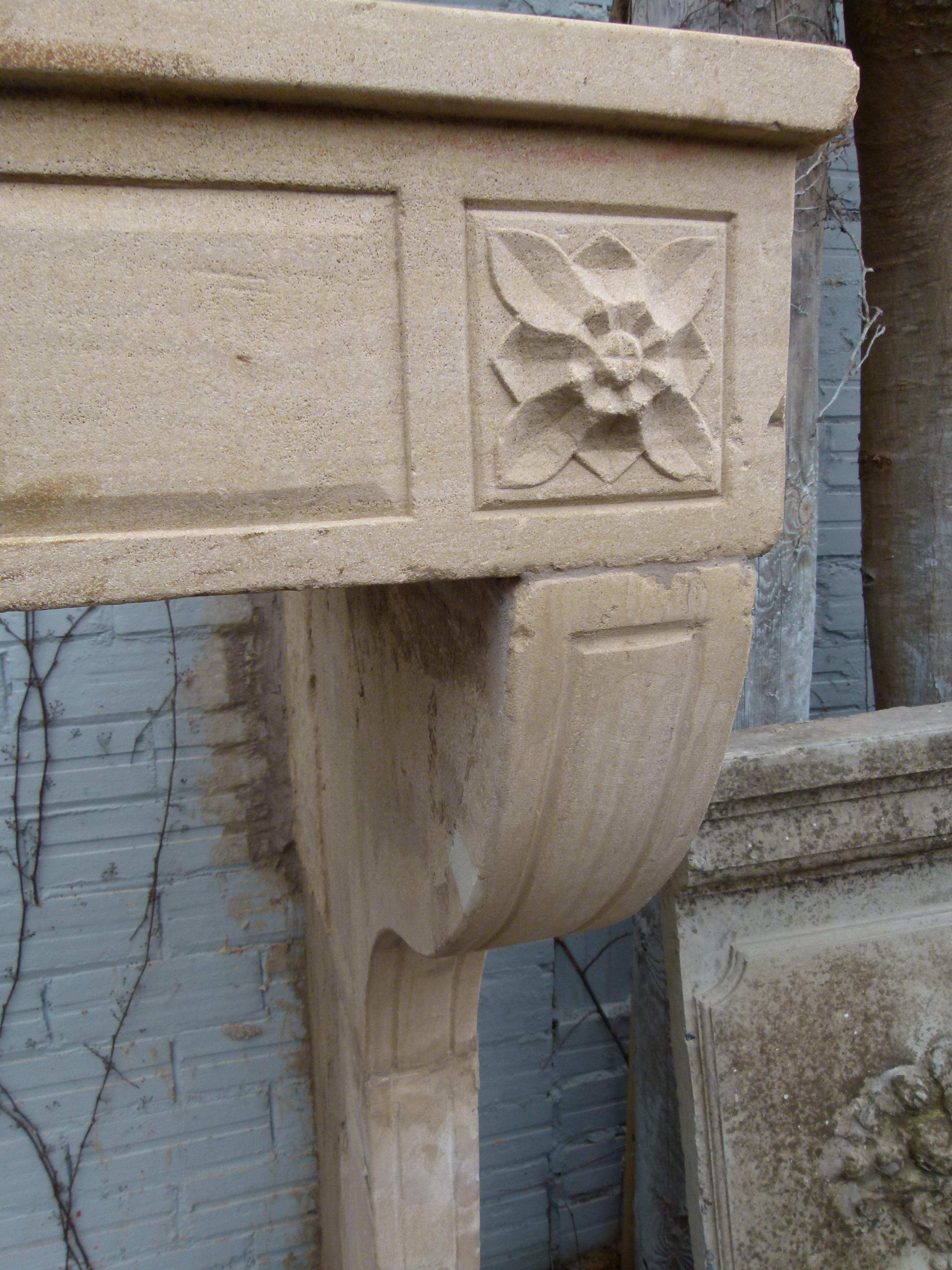 Hand-Carved White French Limestone Fireplace Mantel For Sale