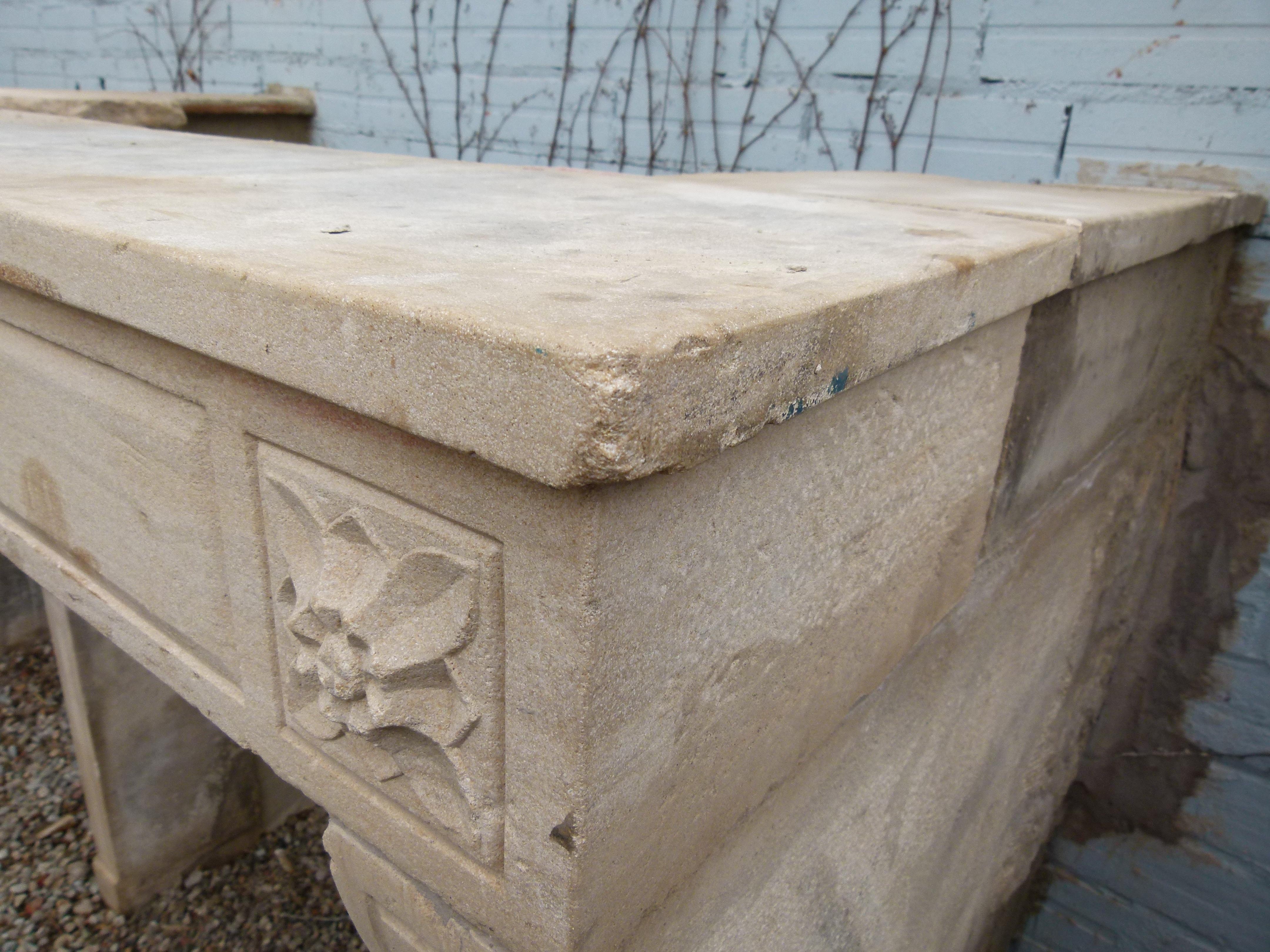 18th Century and Earlier White French Limestone Fireplace Mantel For Sale