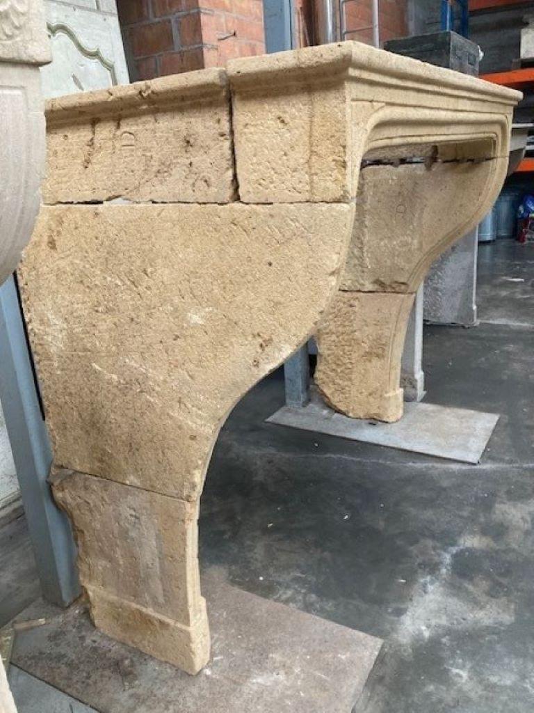 18th Century and Earlier 18th Century French Limestone Fireplace Mantel For Sale