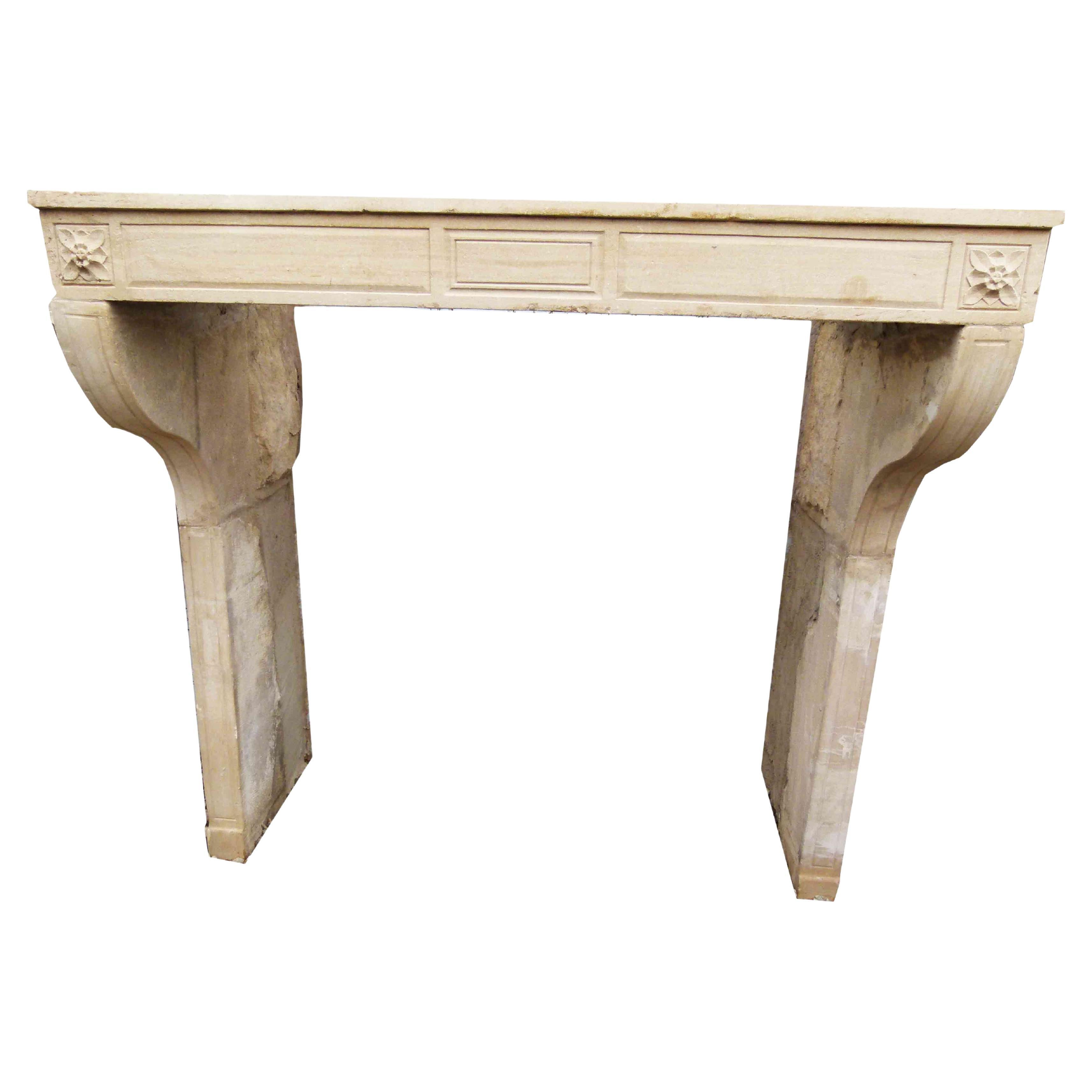 White French Limestone Fireplace Mantel For Sale