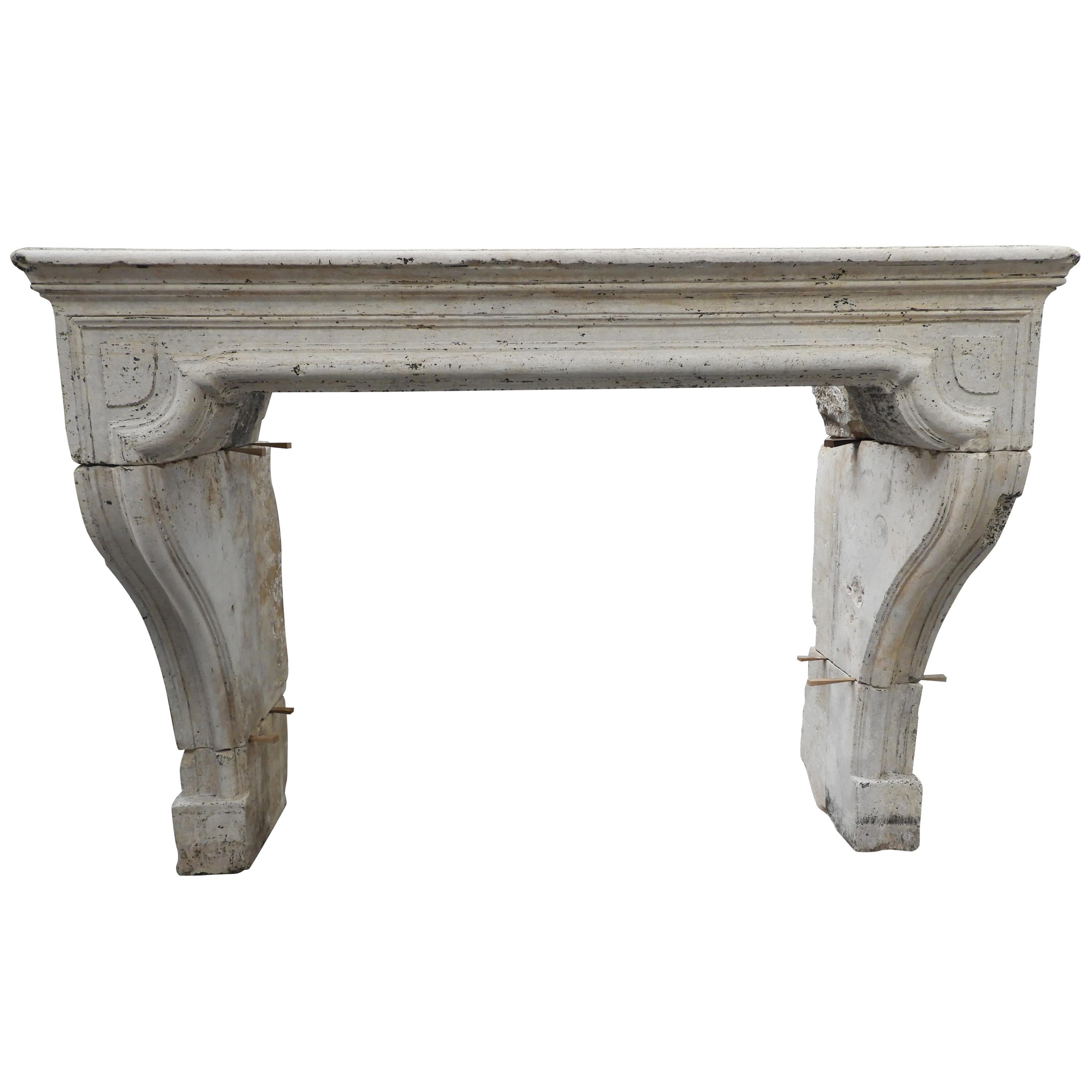 18th Century French Limestone Louis XIV Fireplace For Sale
