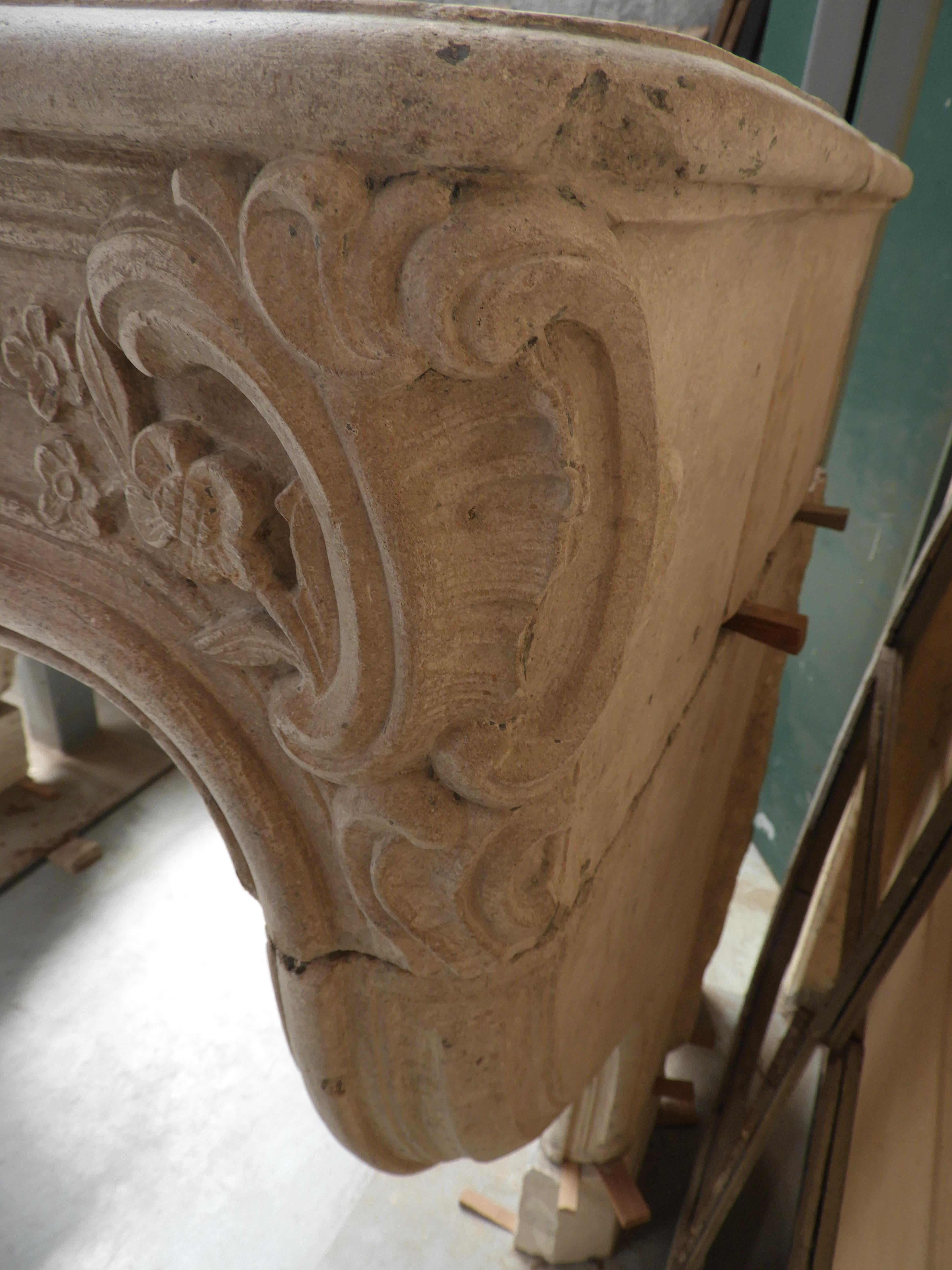 18th Century French Limestone Louis XV Fireplace For Sale 2