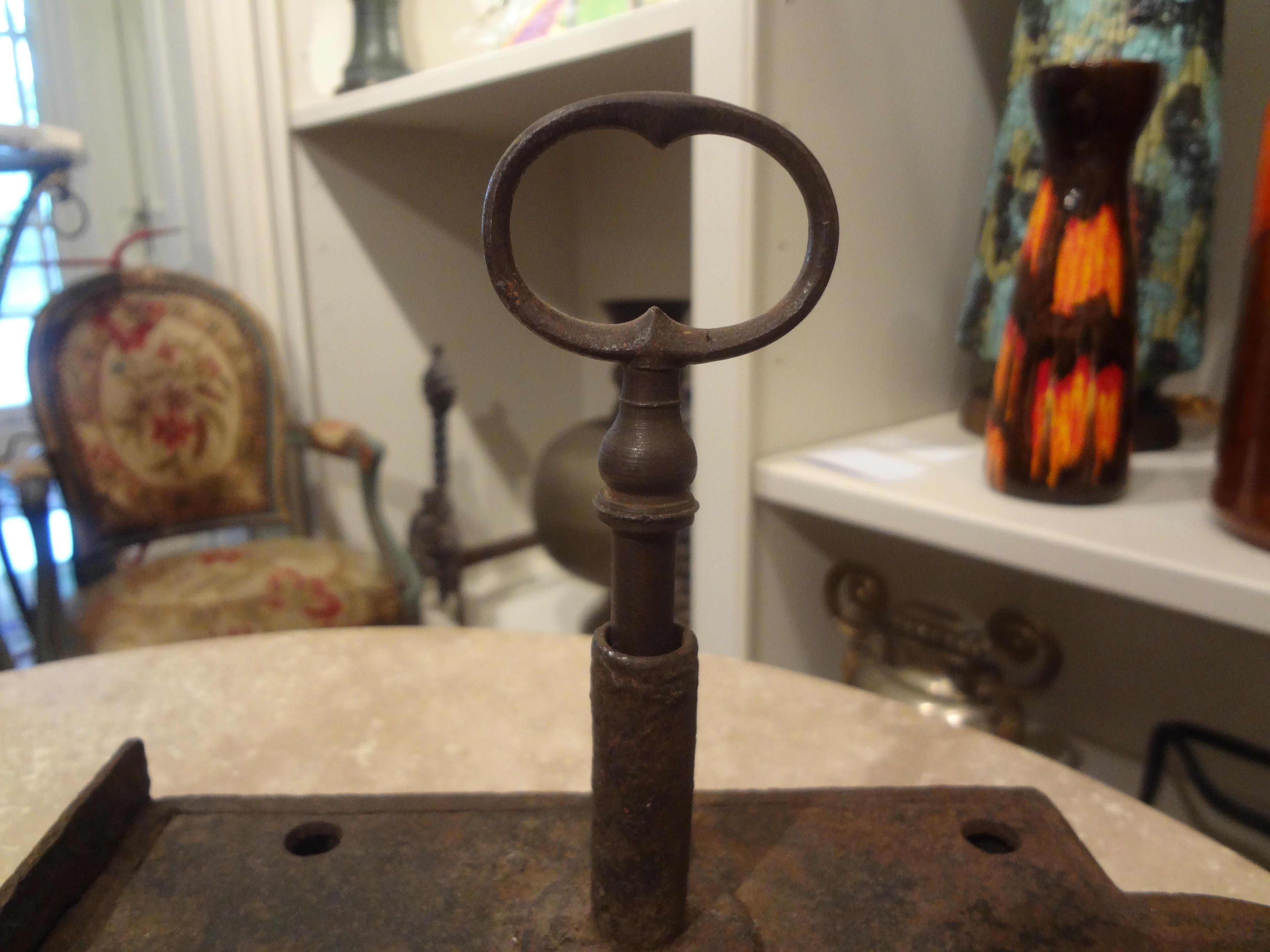 Large 18th Century French Lock and Key In Good Condition For Sale In Houston, TX