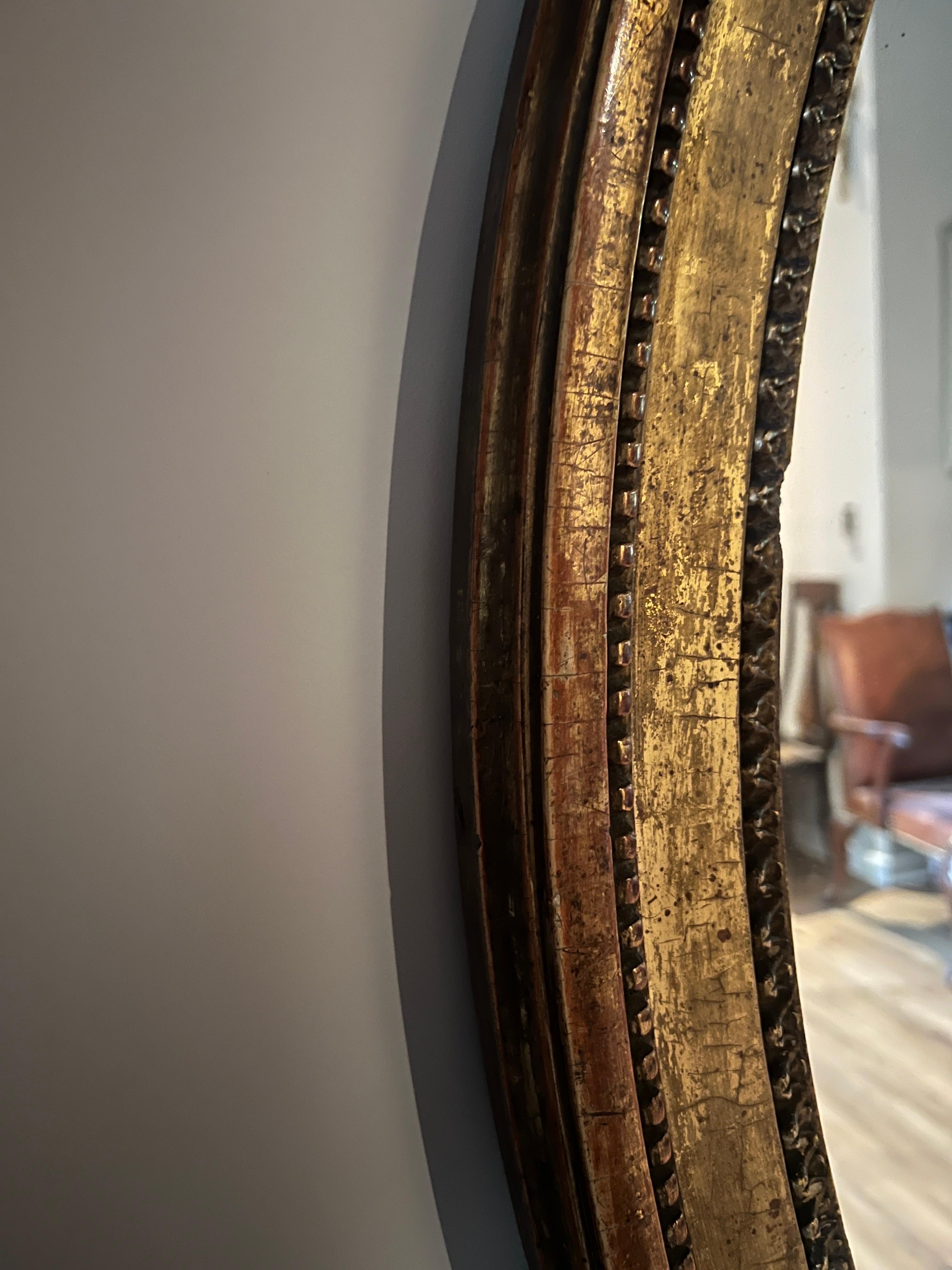 18th Century, French Louis Philippe Carved Bellflower Giltwood Wall Mirror For Sale 2