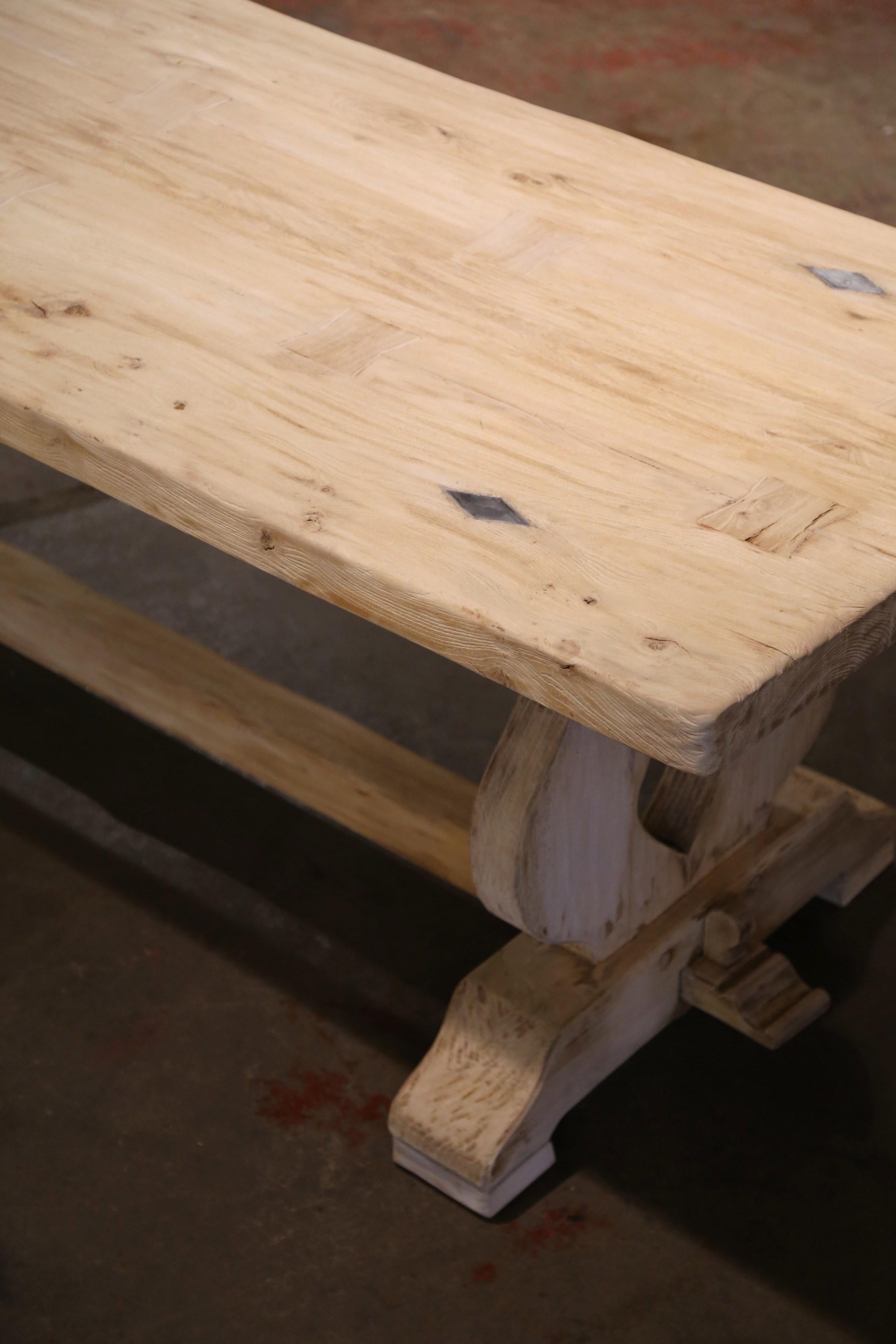 18th Century French Louis XIII Carved Bleached Oak Refectory Trestle Table 1