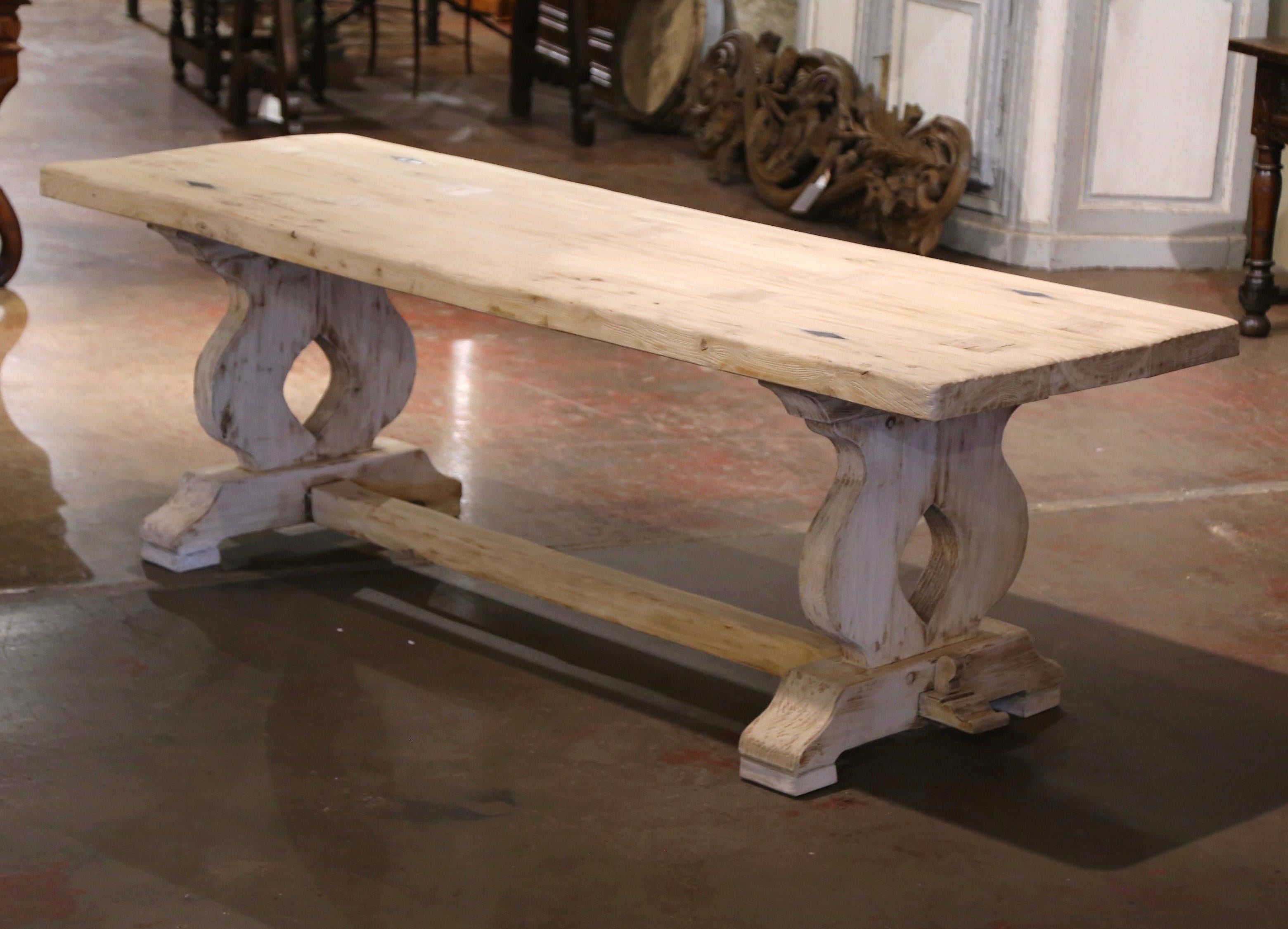 18th Century French Louis XIII Carved Bleached Oak Refectory Trestle Table 2