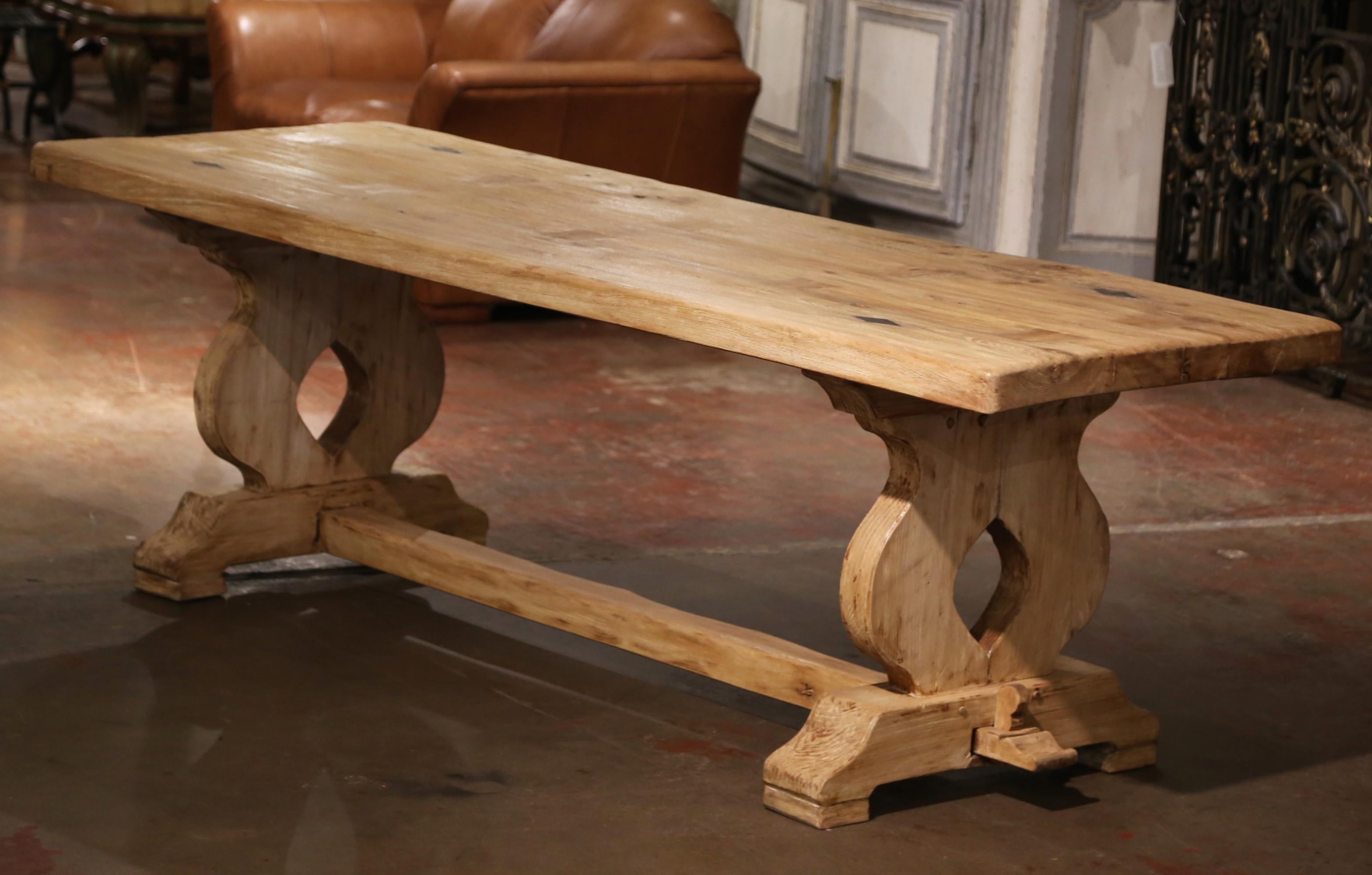 18th Century French Louis XIII Carved Bleached Oak Refectory Trestle Table 2
