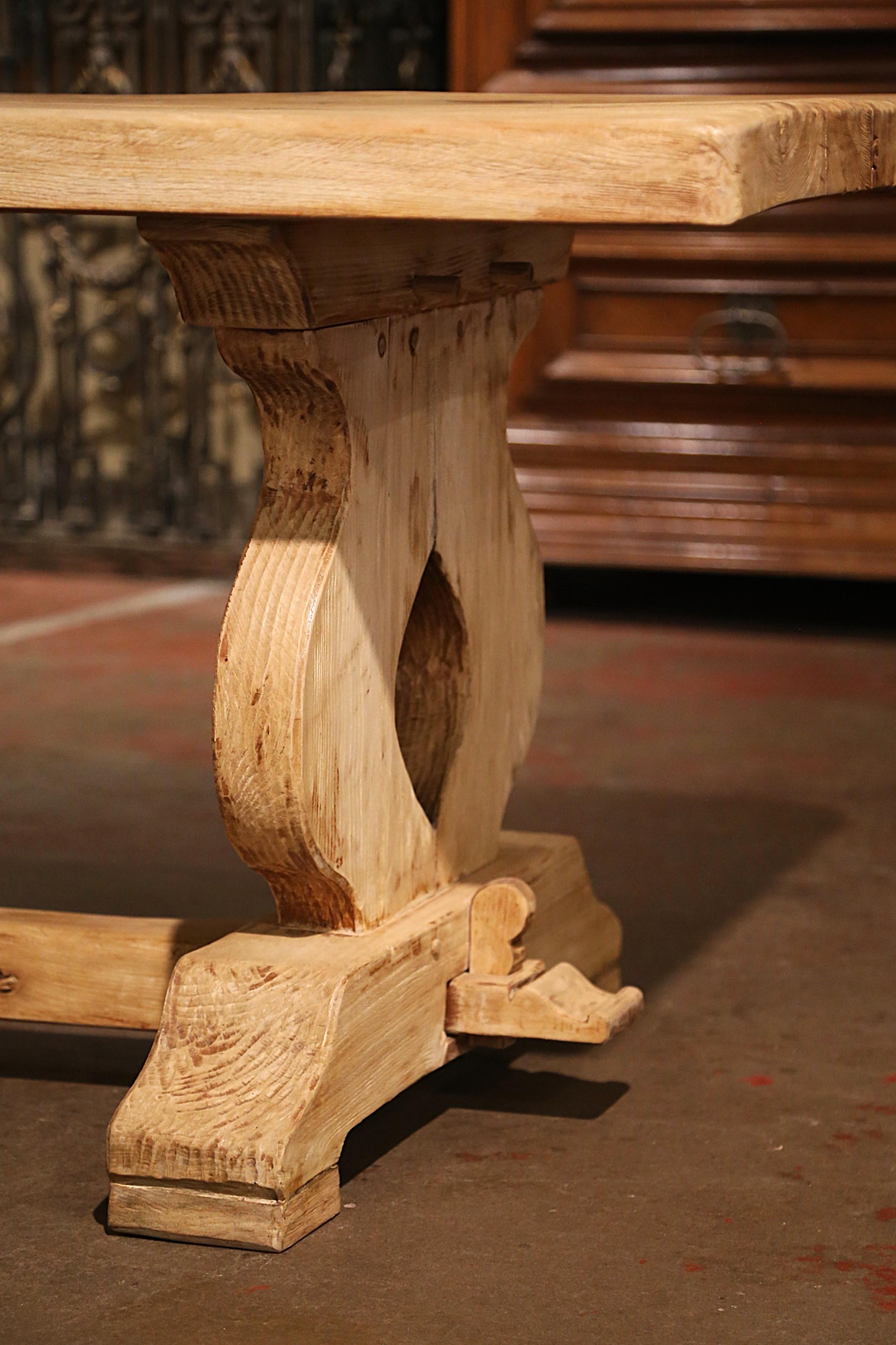 18th Century French Louis XIII Carved Bleached Oak Refectory Trestle Table 3
