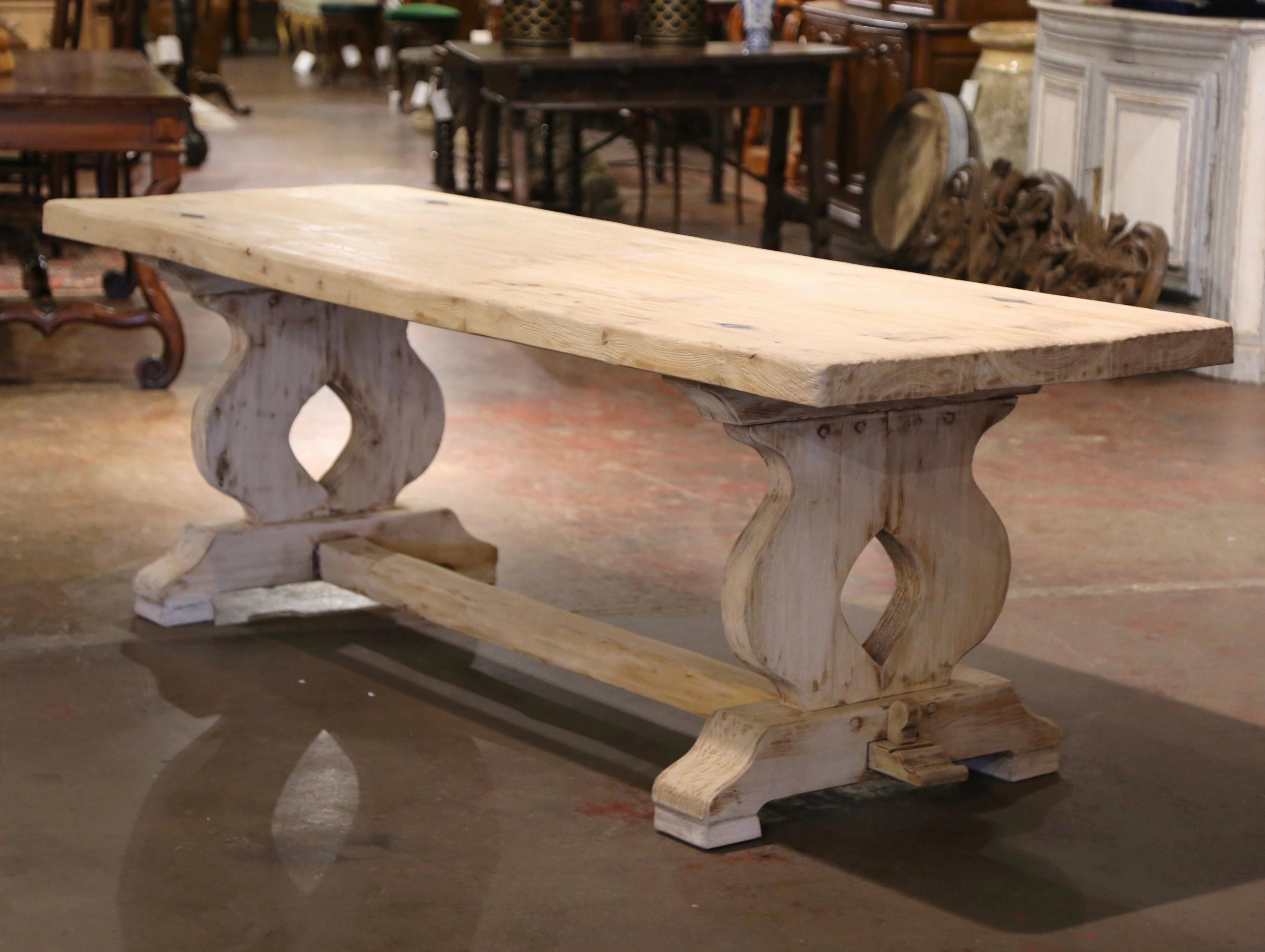 18th Century French Louis XIII Carved Bleached Oak Refectory Trestle Table 4