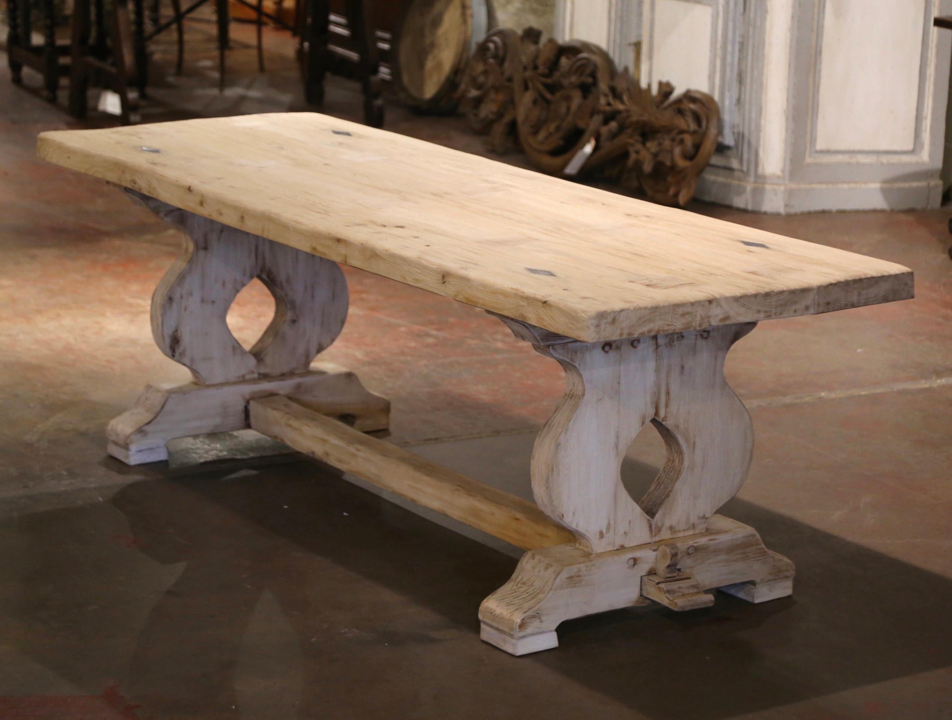 18th Century French Louis XIII Carved Bleached Oak Refectory Trestle Table 6