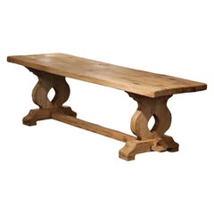 18th Century French Louis XIII Carved Bleached Oak Refectory Trestle Table