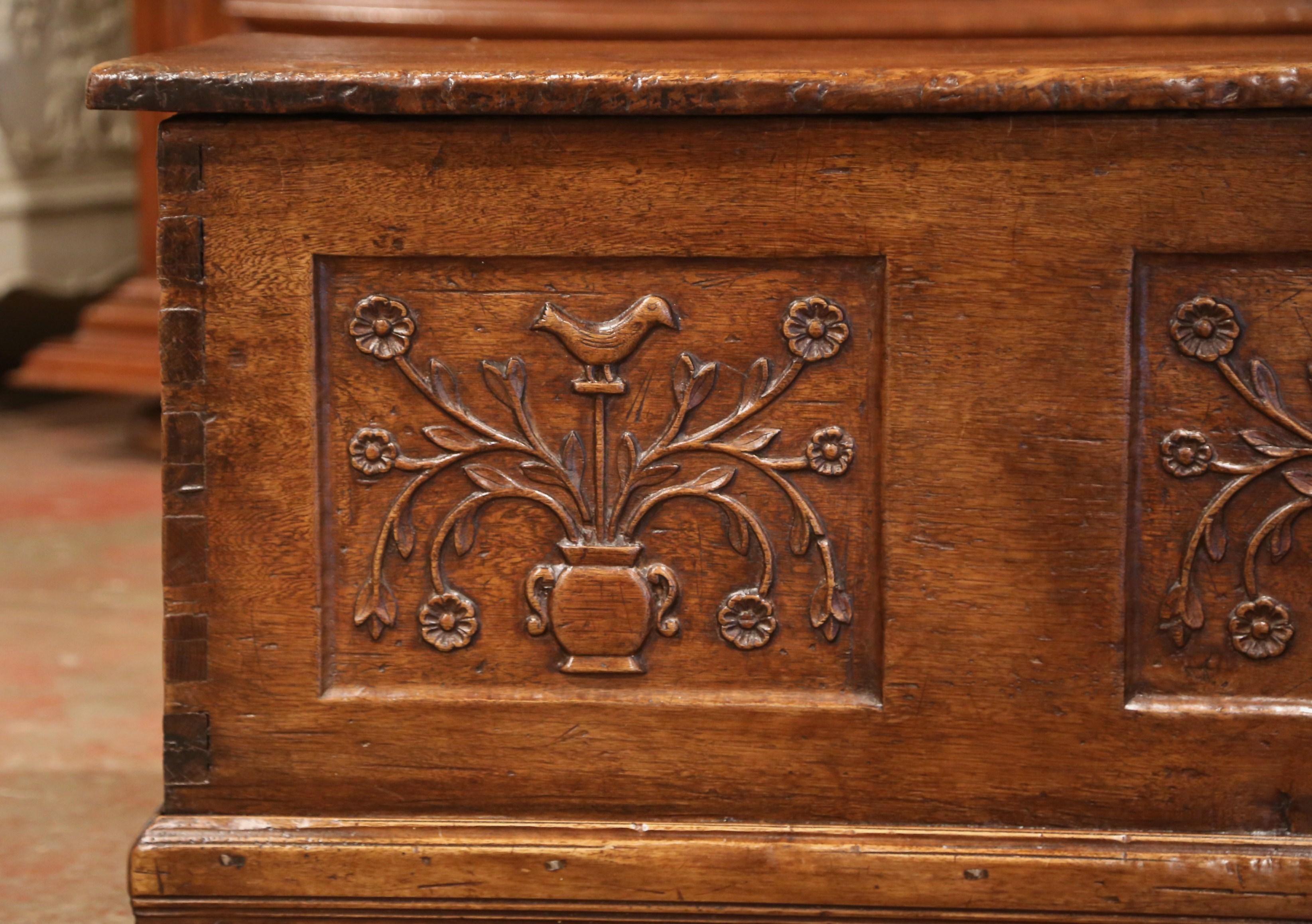 18th Century French Louis XIII Carved Chestnut Coffer Trunk from the Pyrenees 2