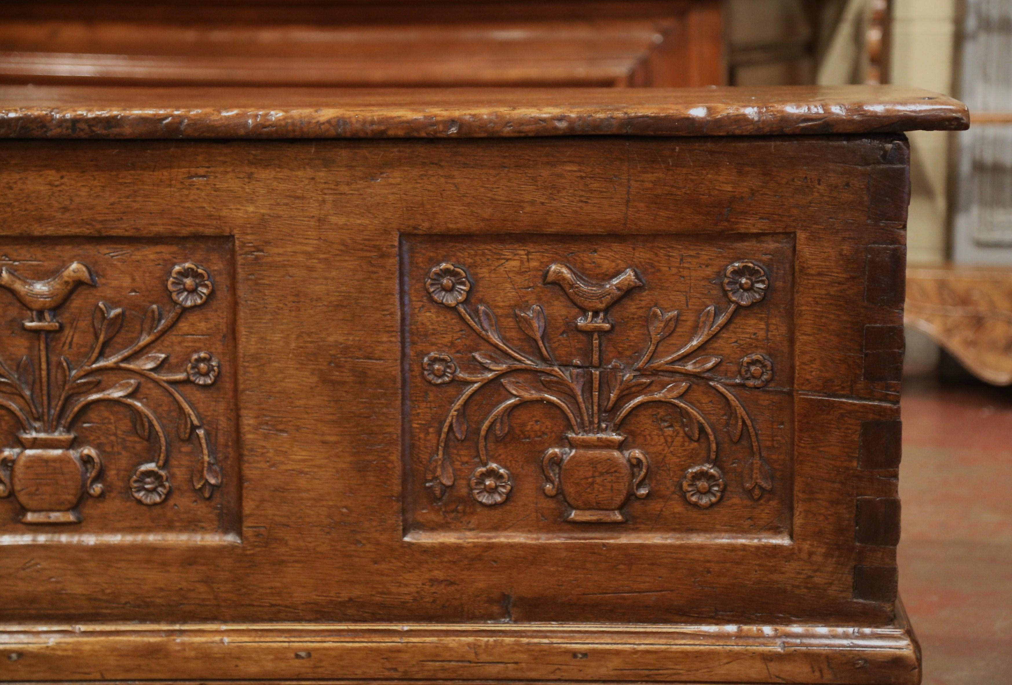 18th Century French Louis XIII Carved Chestnut Coffer Trunk from the Pyrenees 3