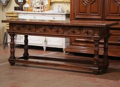 18th Century French Louis XIII Carved Chestnut Console Sofa Table with Drawers