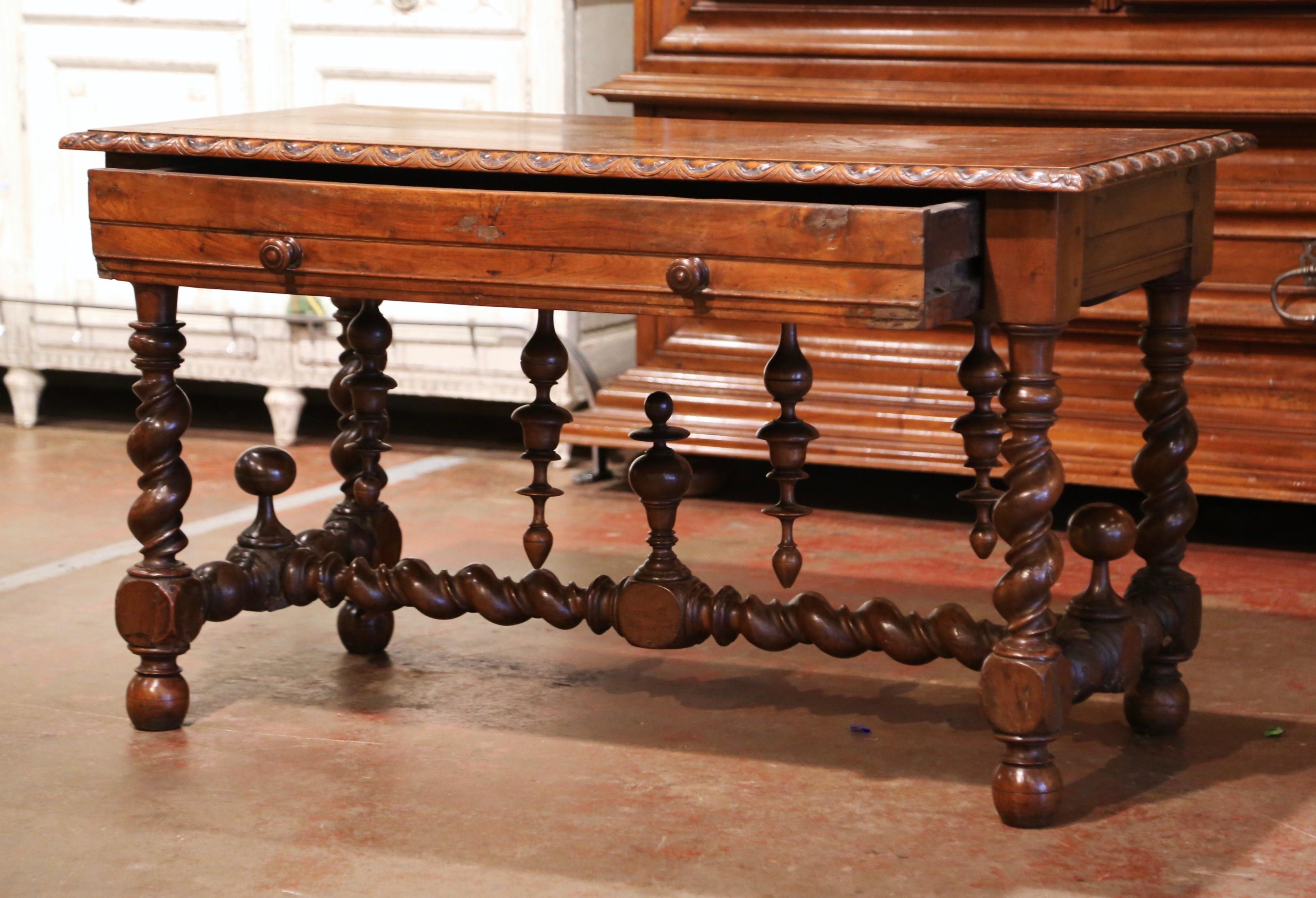 18th Century French Louis XIII Carved Oak Barley Twist Table Desk with Drawer 6