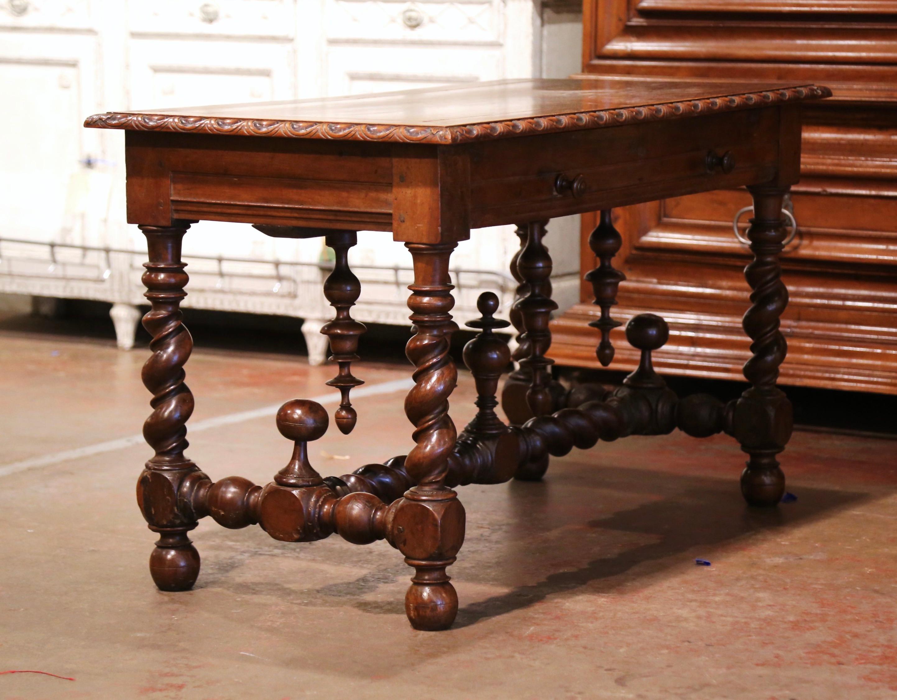 18th Century French Louis XIII Carved Oak Barley Twist Table Desk with Drawer 9