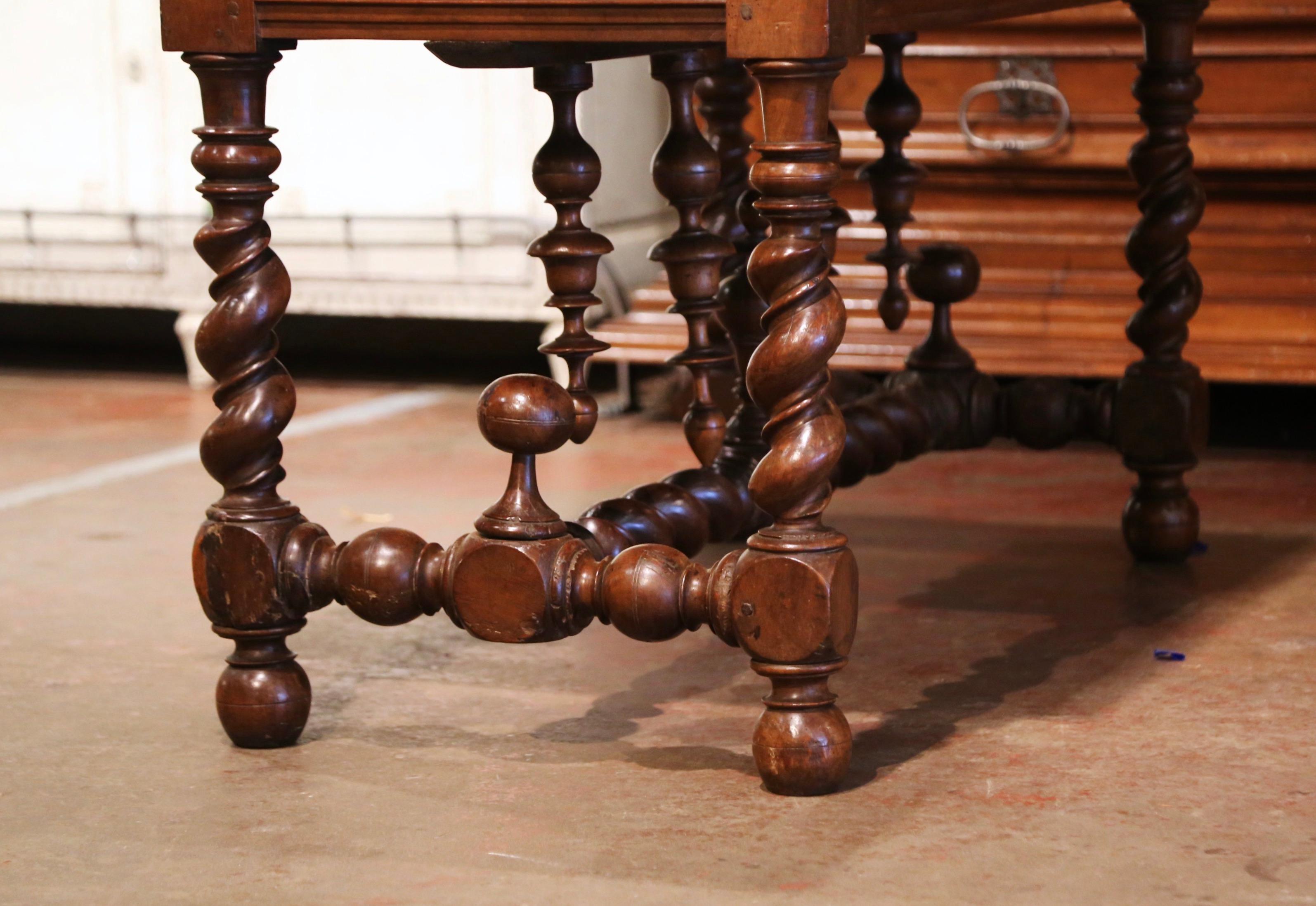 18th Century French Louis XIII Carved Oak Barley Twist Table Desk with Drawer 11