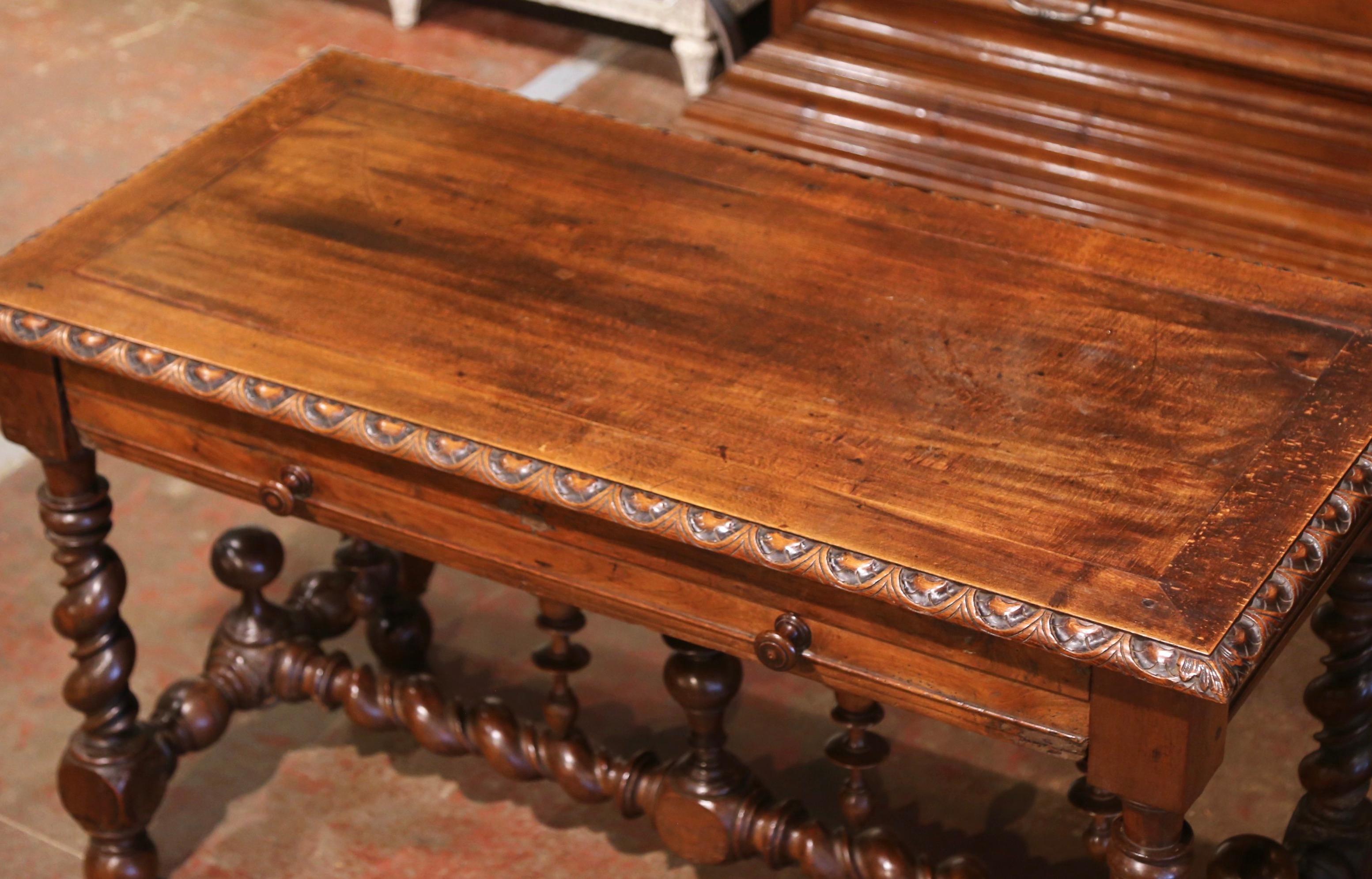 Walnut 18th Century French Louis XIII Carved Oak Barley Twist Table Desk with Drawer