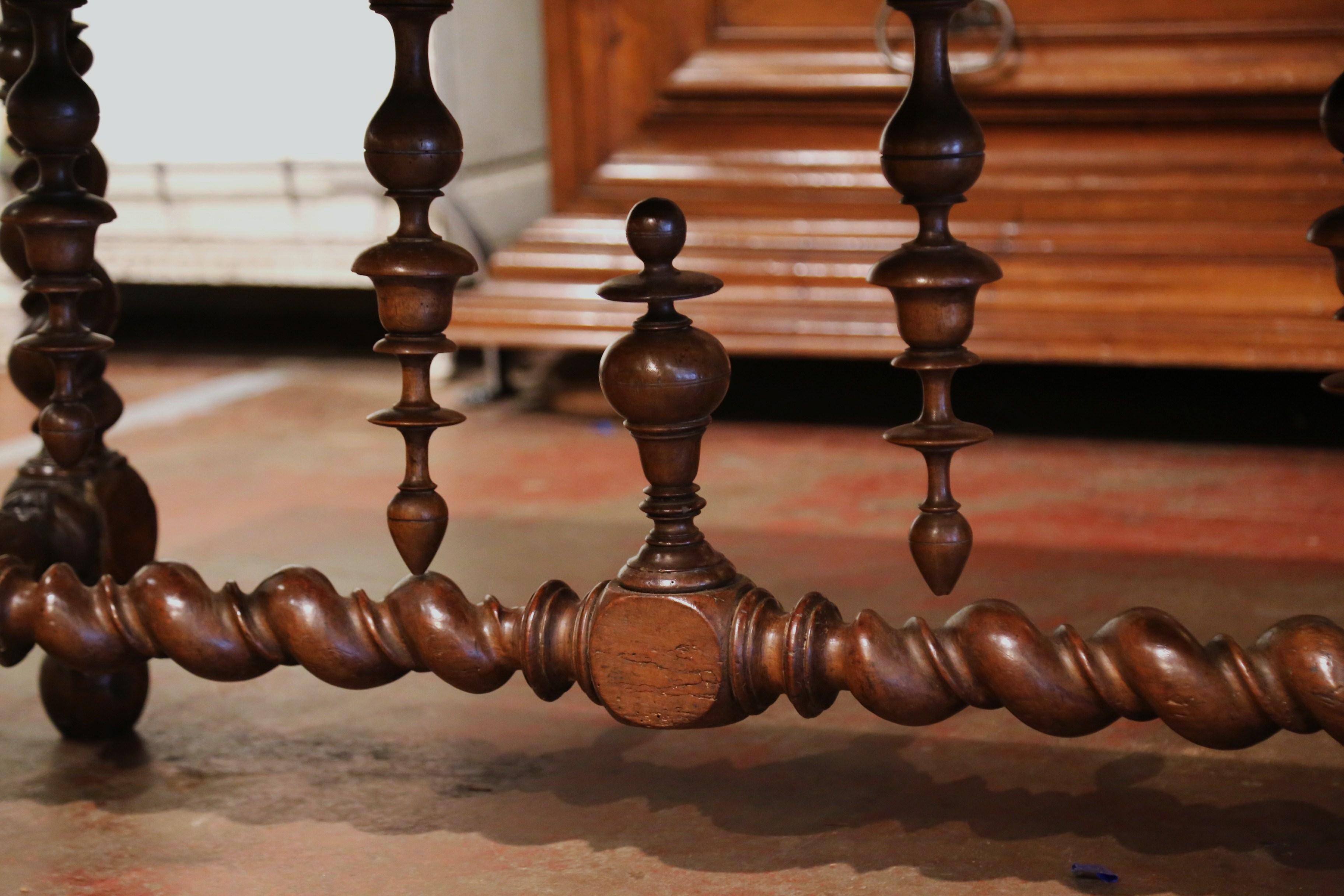 18th Century French Louis XIII Carved Oak Barley Twist Table Desk with Drawer 4