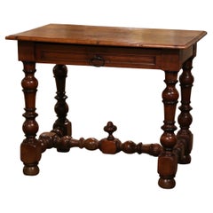 18th Century French Louis XIII Carved Walnut and Oak Turned-Leg Side Table