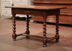 18th Century, French, Louis XIII Carved Walnut Barley Twist Side Table Desk
