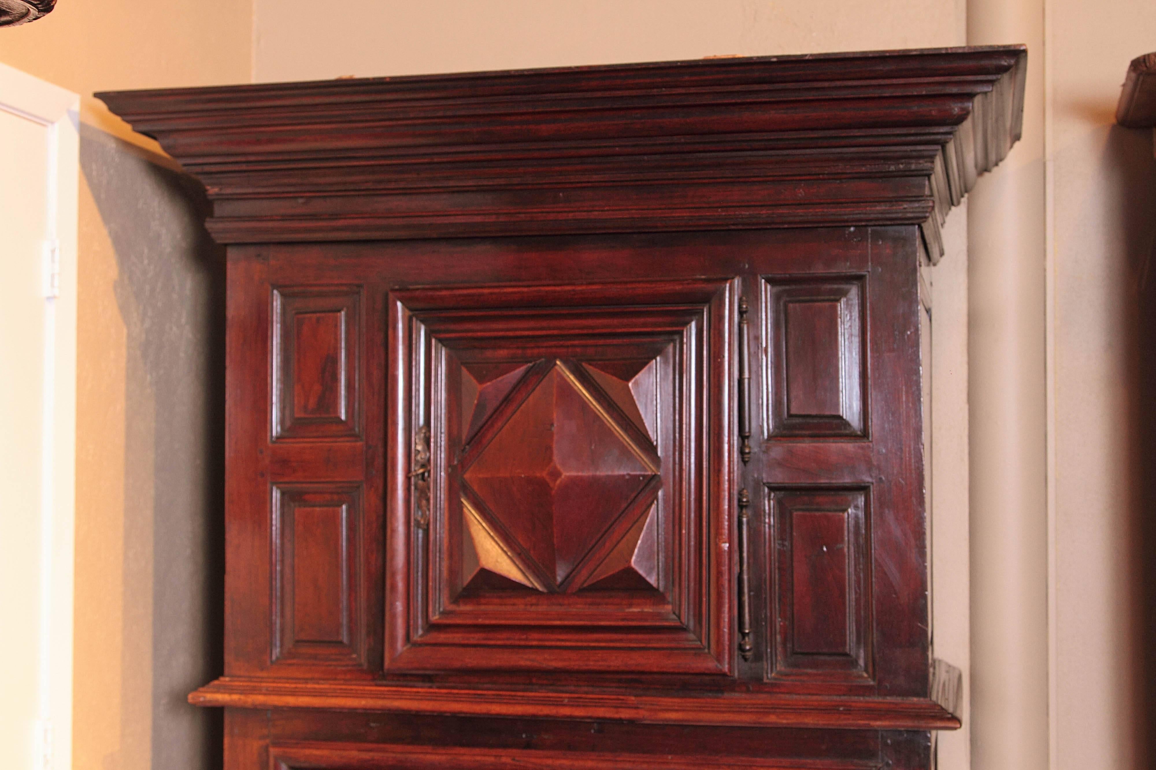 18th Century French Louis XIII Carved Walnut Cabinet with Diamond Shaped Decor 2