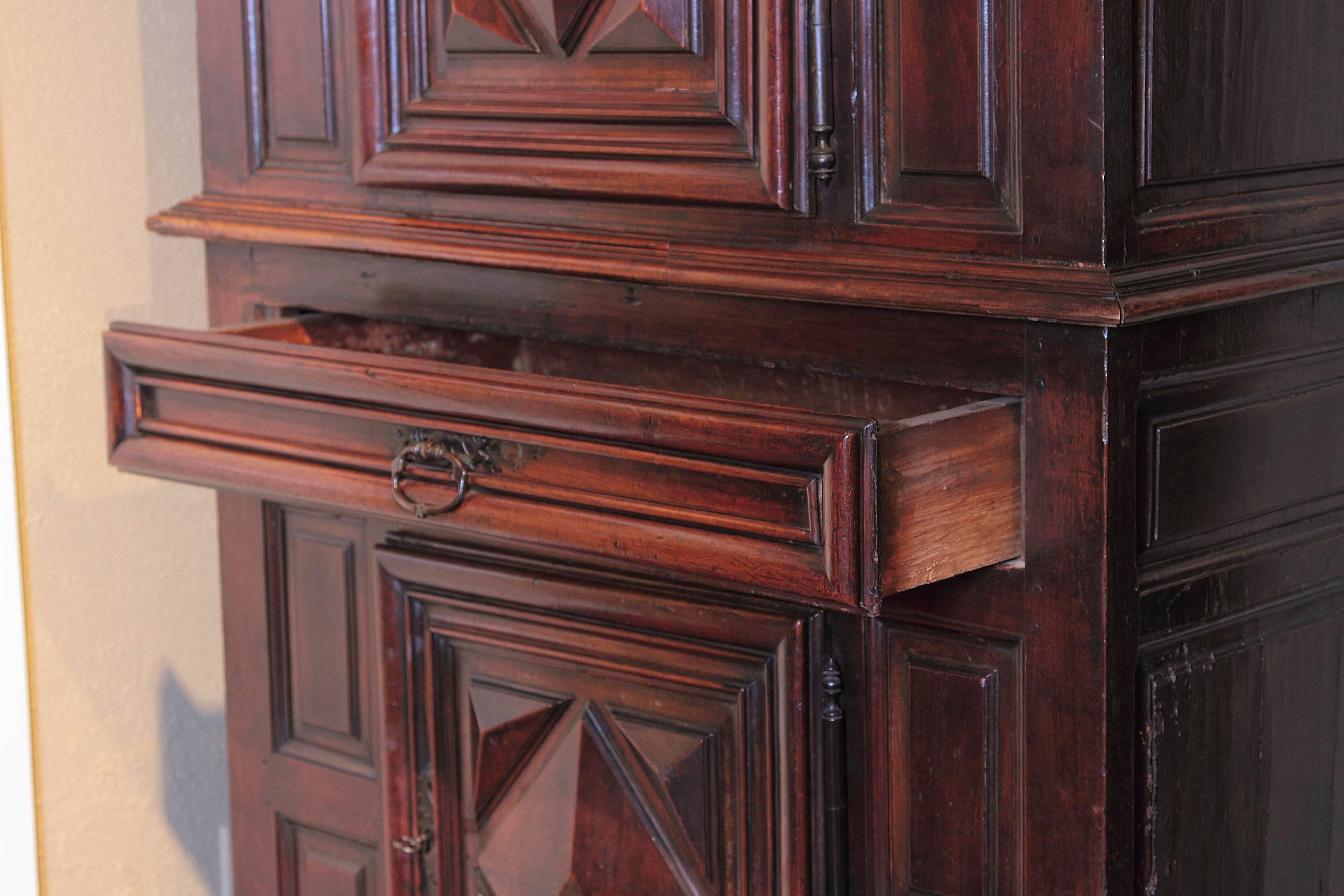 18th Century French Louis XIII Carved Walnut Cabinet with Diamond Shaped Decor 4