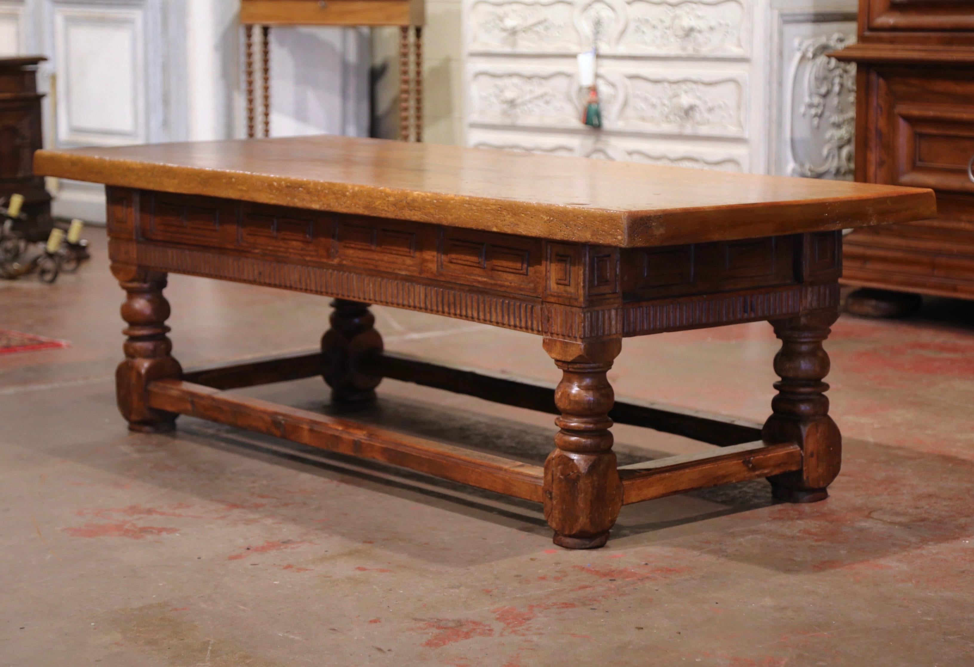18th Century French Louis XIII Carved Walnut Coffee Table with Drawers 1