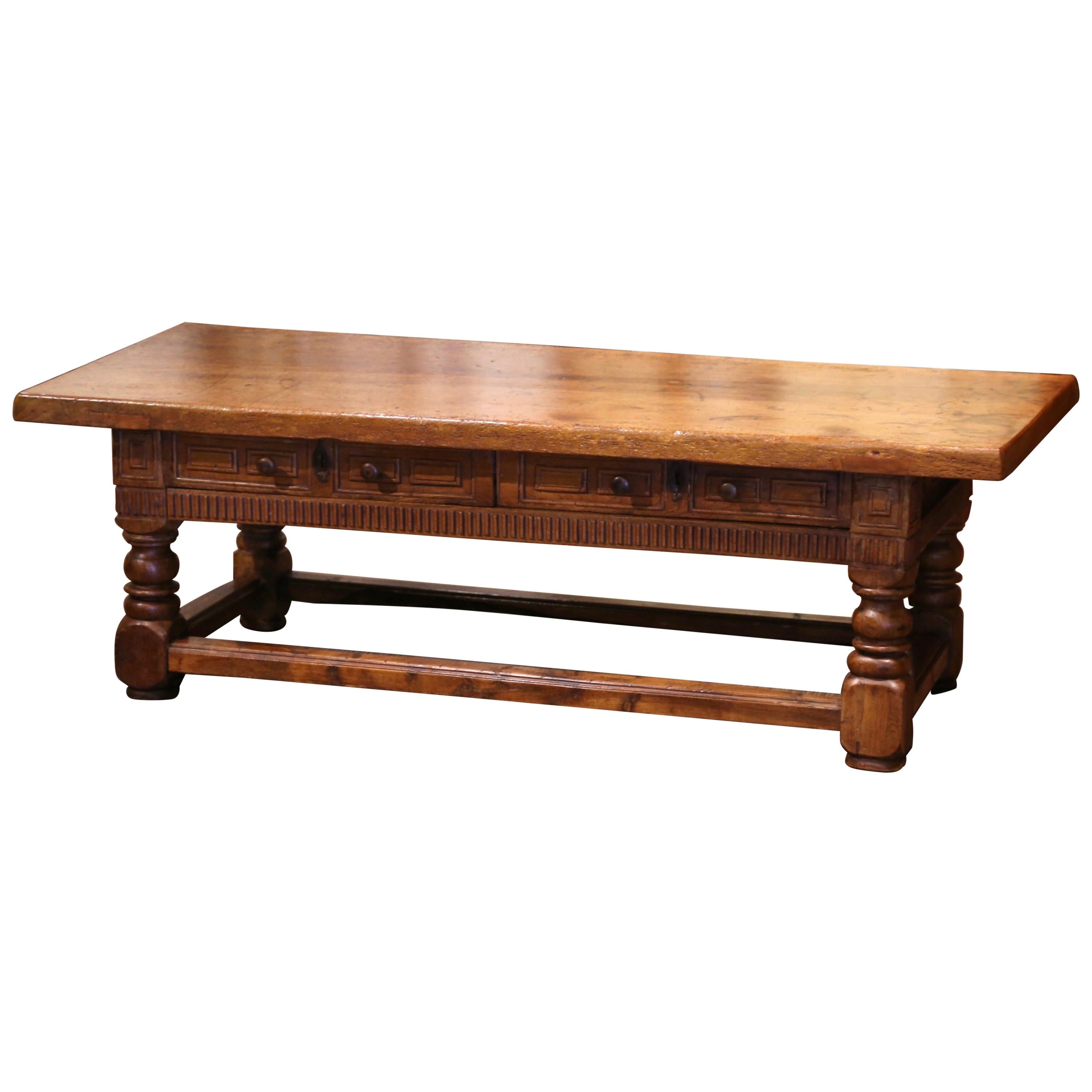 18th Century French Louis XIII Carved Walnut Coffee Table with Drawers