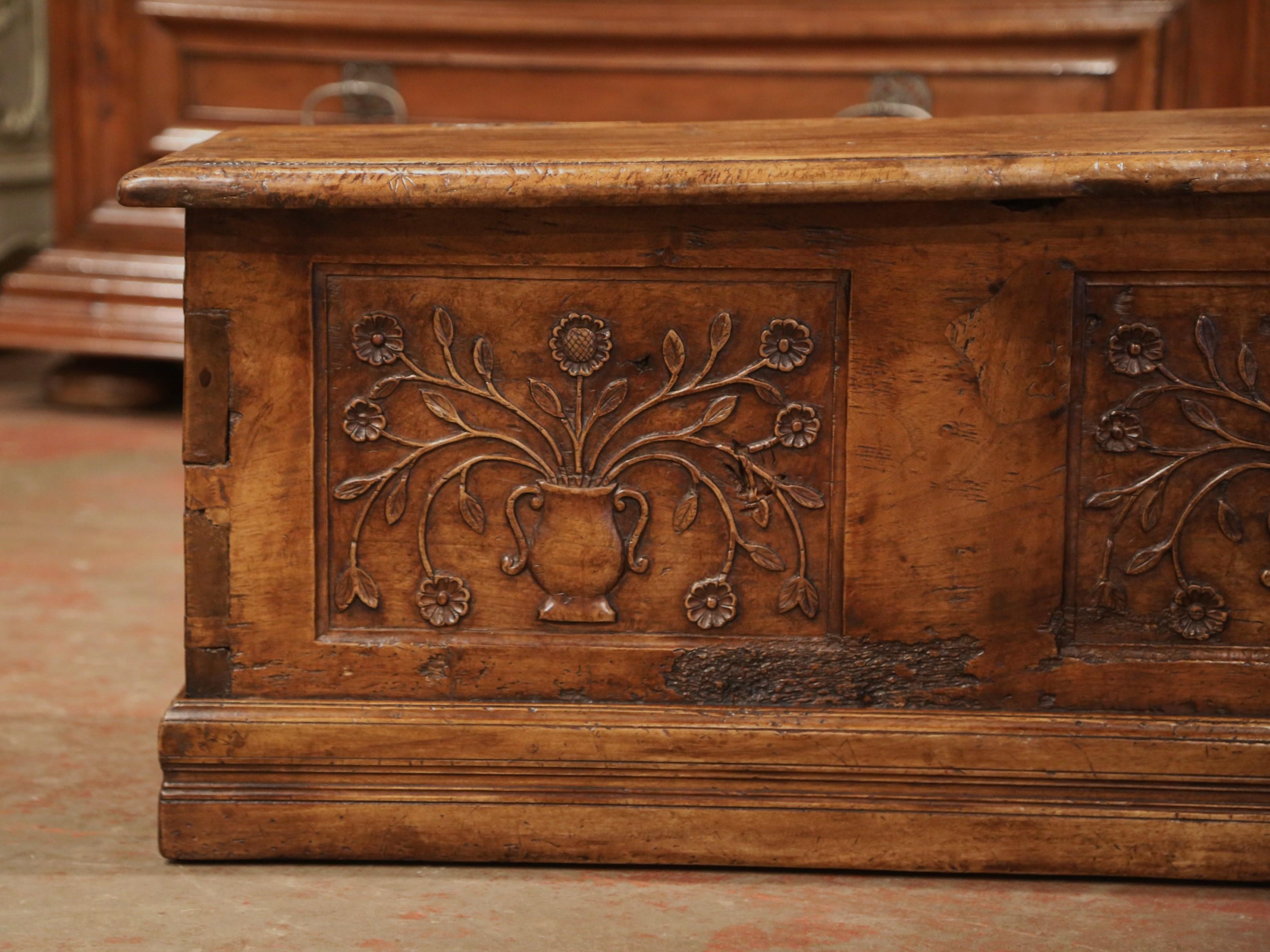 Hand-Carved 18th Century French Louis XIII Carved Walnut Coffer Trunk from The Pyrenees
