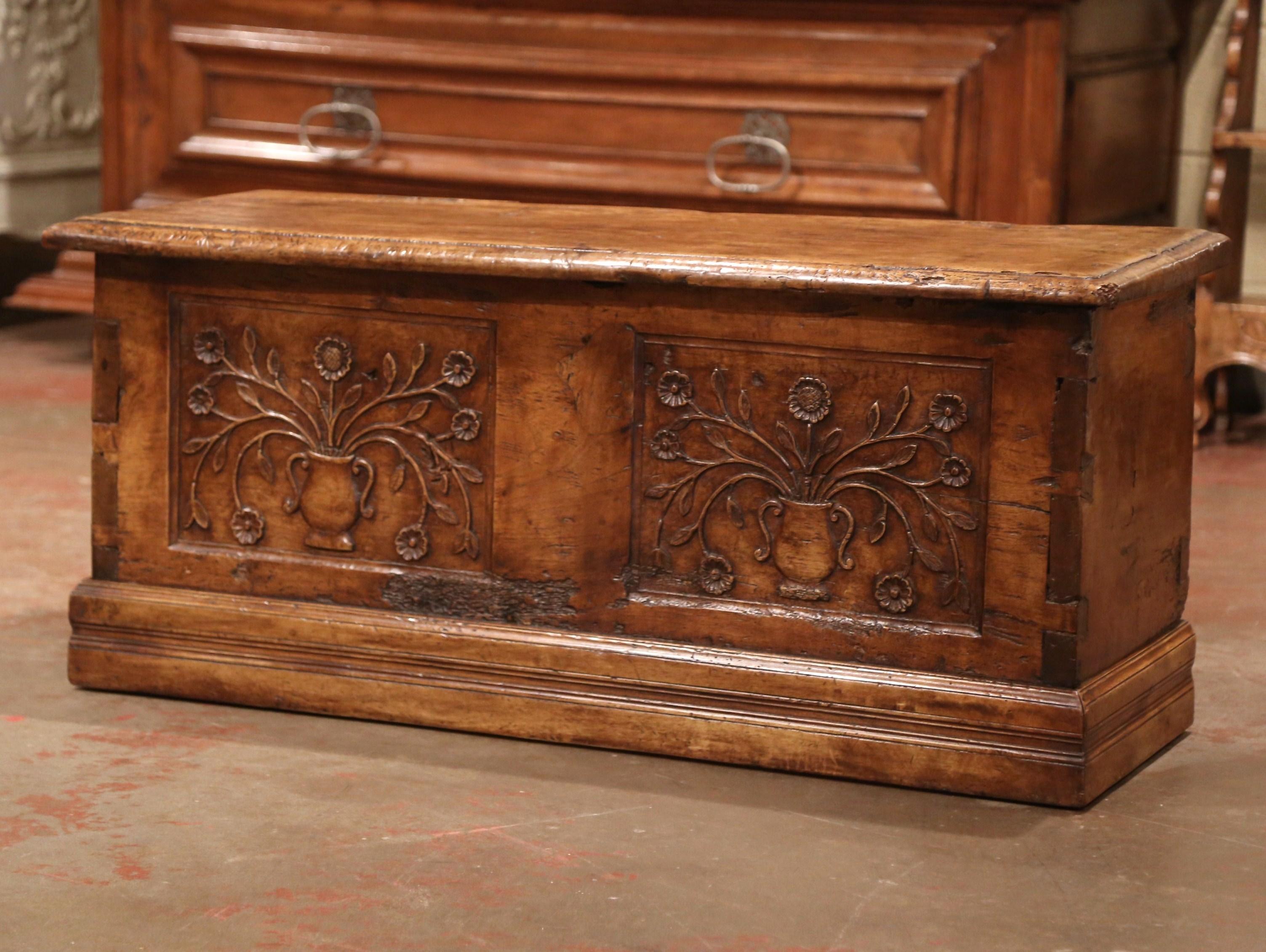 18th Century French Louis XIII Carved Walnut Coffer Trunk from The Pyrenees 1