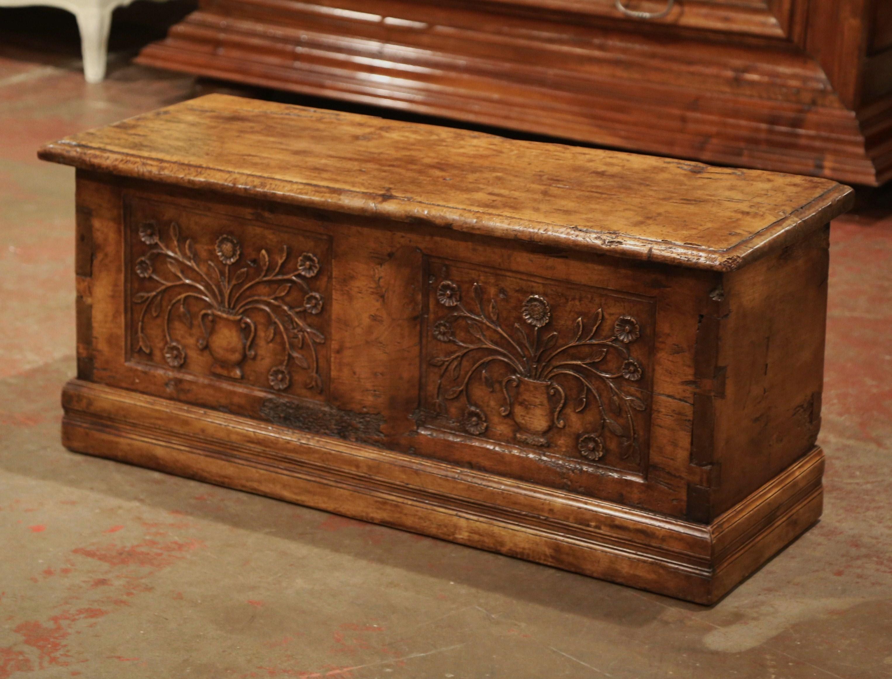 18th Century French Louis XIII Carved Walnut Coffer Trunk from The Pyrenees 3