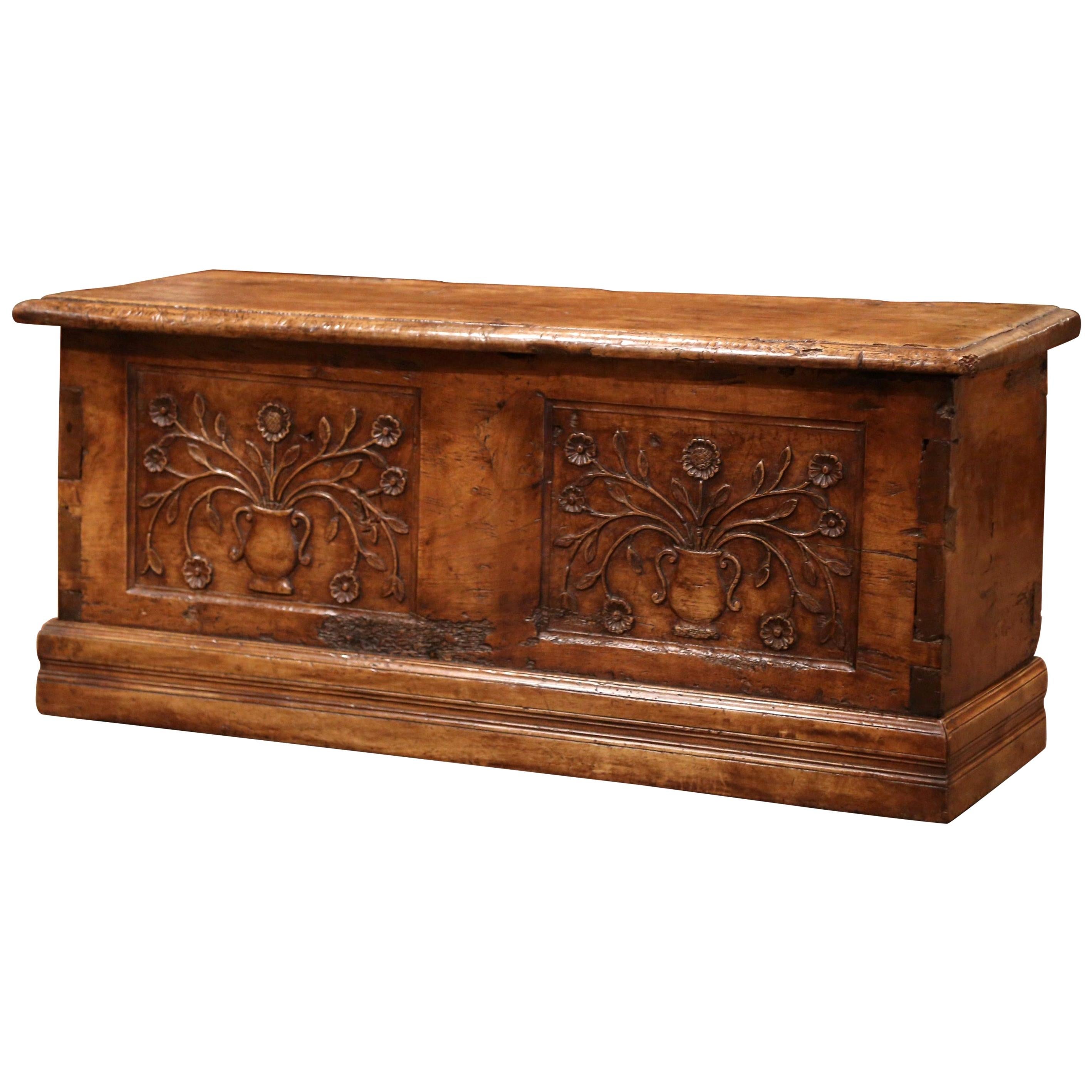 18th Century French Louis XIII Carved Walnut Coffer Trunk from The Pyrenees