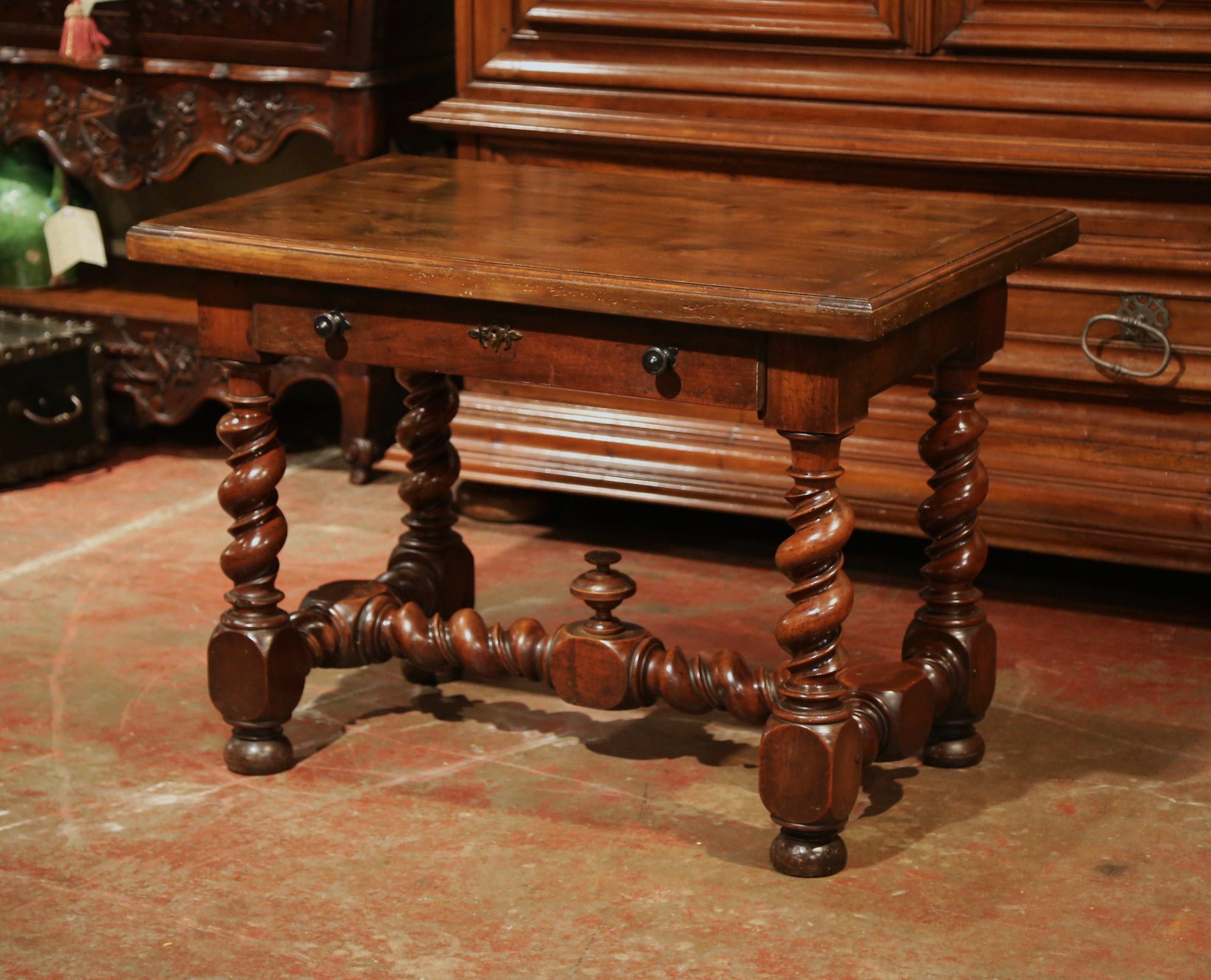 Hand-Carved 18th Century, French, Louis XIII Carved Walnut Table Desk with Barley Twist Legs