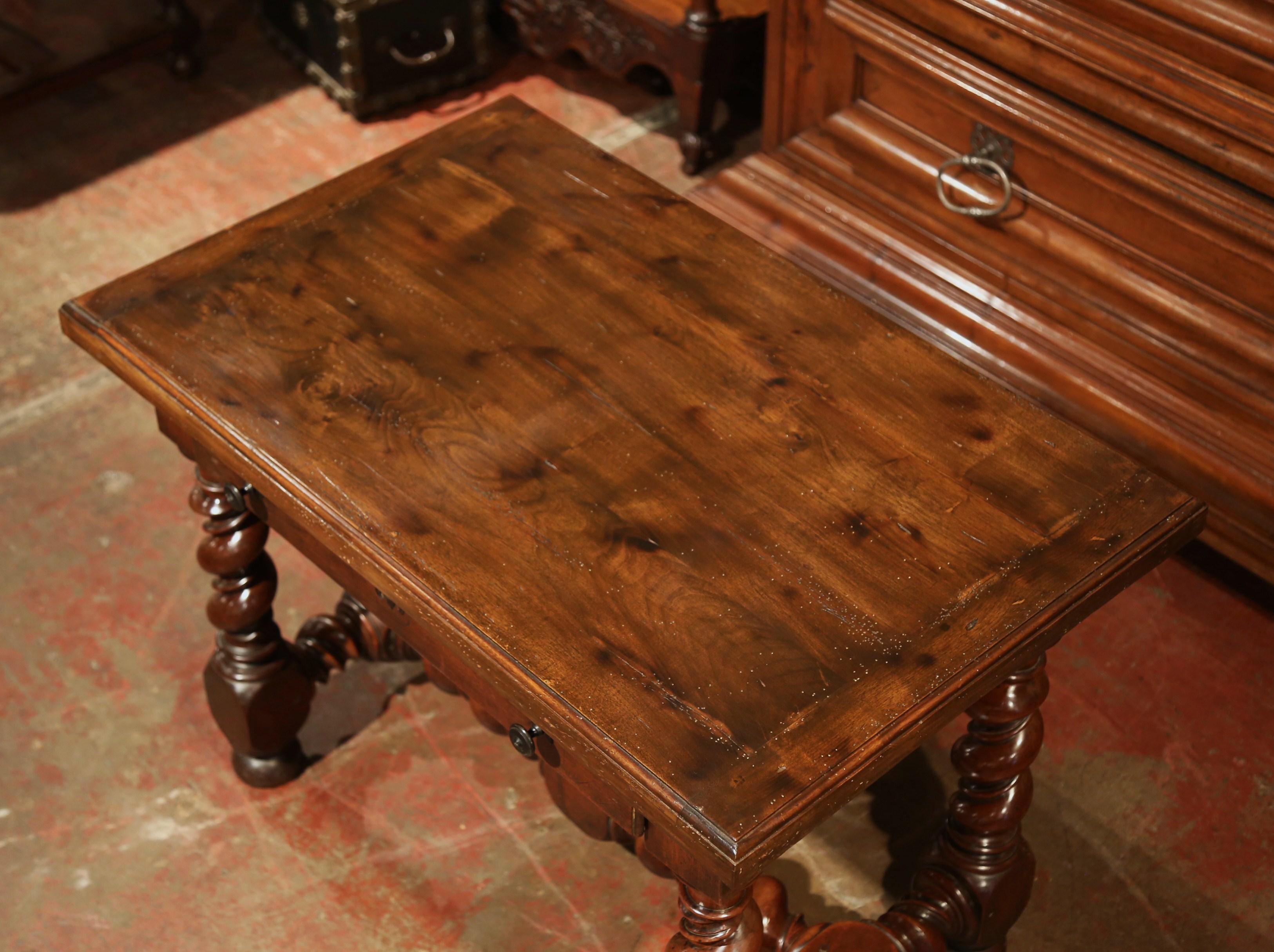 18th Century, French, Louis XIII Carved Walnut Table Desk with Barley Twist Legs In Excellent Condition In Dallas, TX